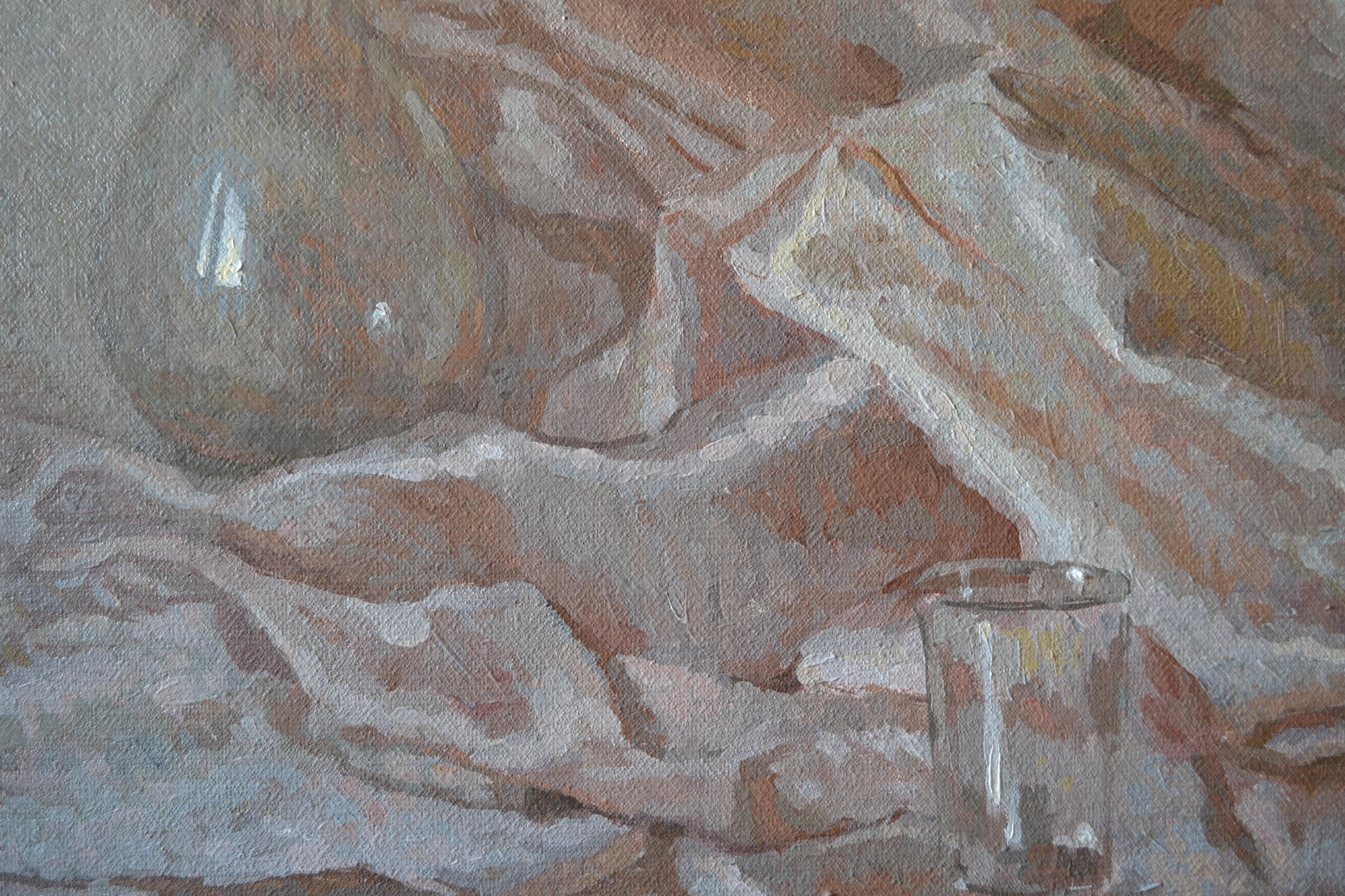 In dialogue with Morandi - Gray Still-Life Painting by Dmitry Evtushenko