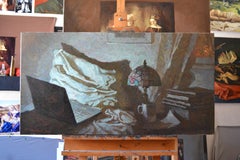 It got dark. Big horizontal interior painting, realism