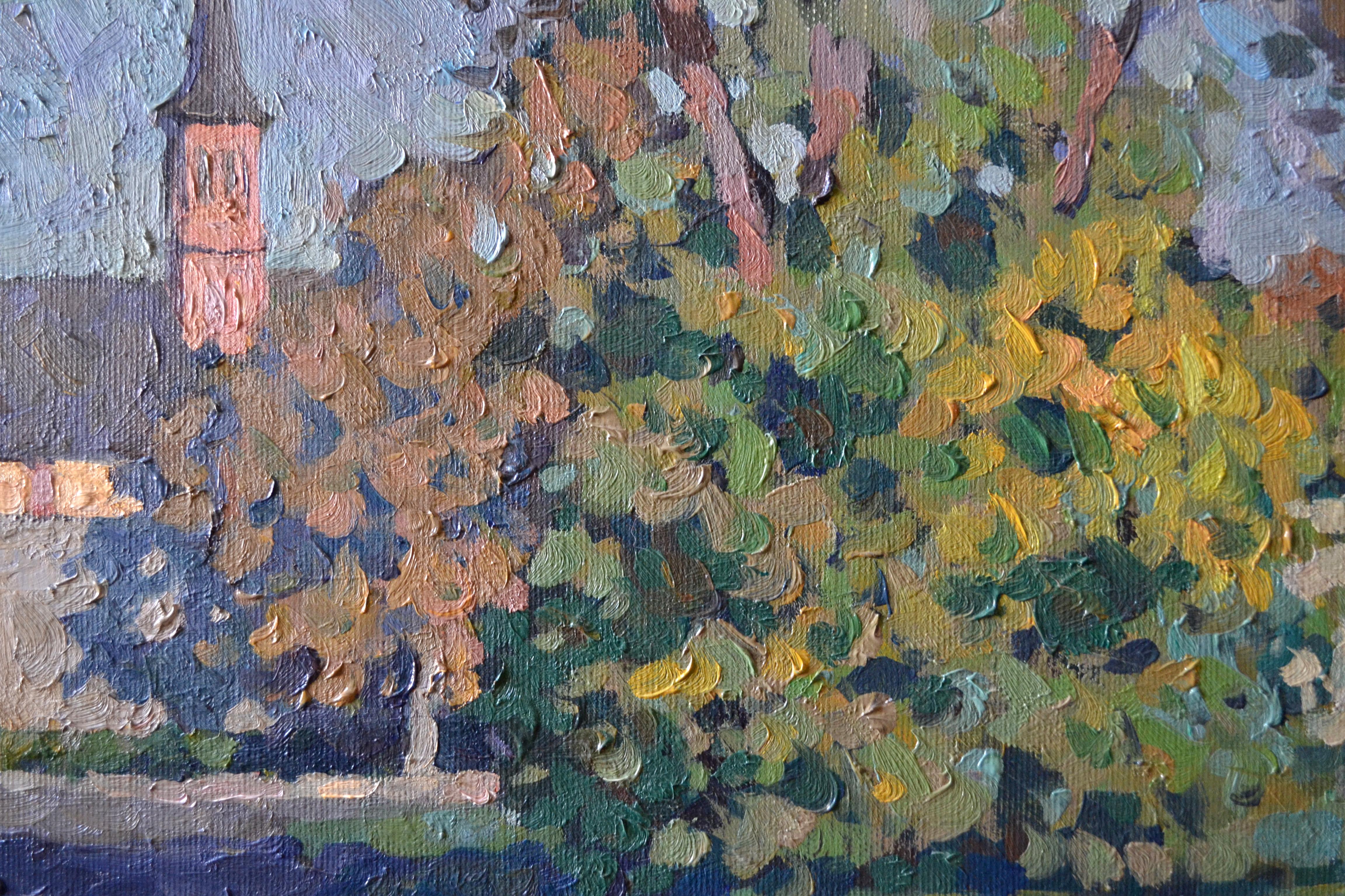 Près du monastère - Gris Landscape Painting par Dmitry Evtushenko