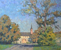 Near the monastery. Oil painting, impressionism, horizontal, landscape