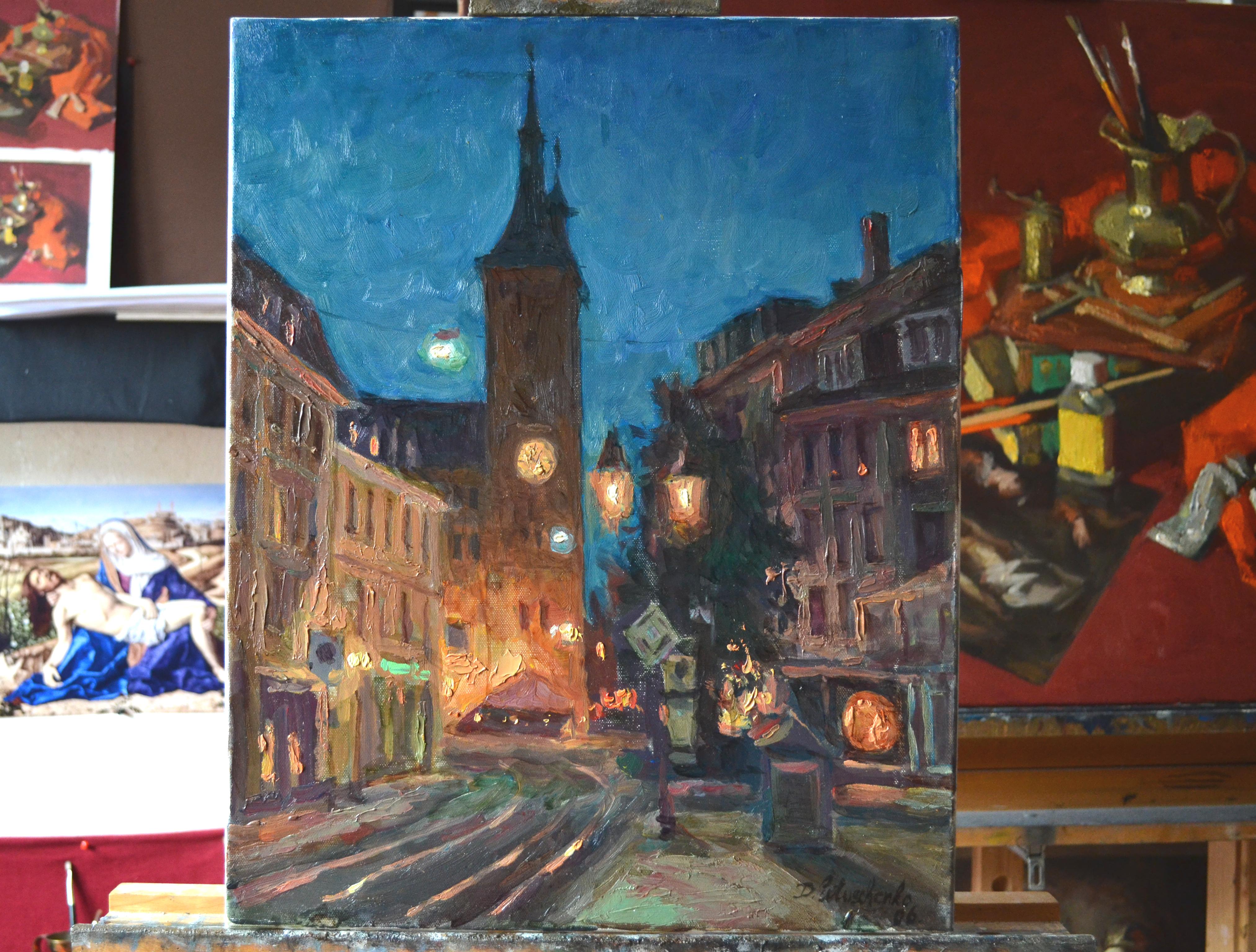 Night in a Bavarian town - Painting by Dmitry Evtushenko