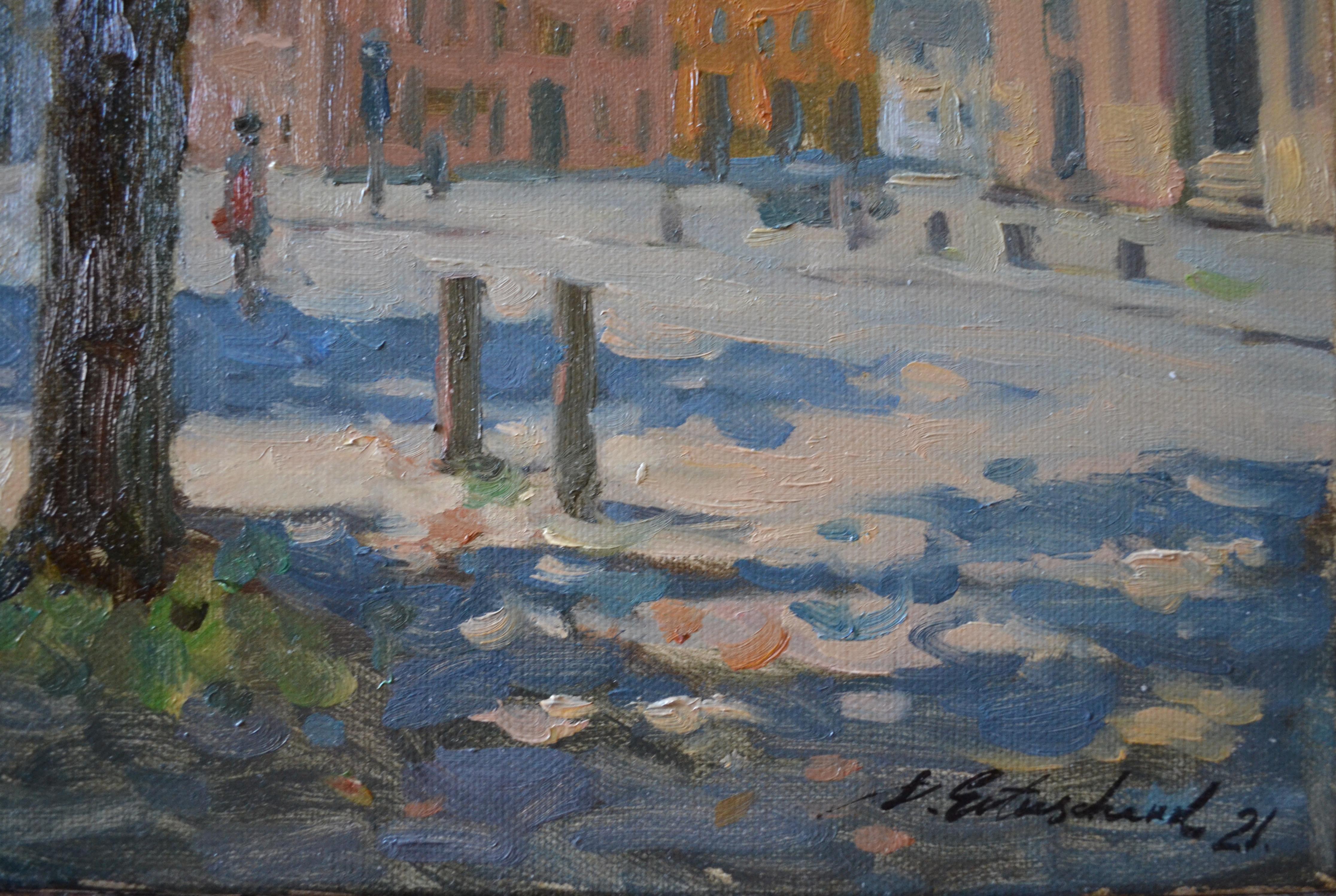 Old town on a sunny day - Realist Painting by Dmitry Evtushenko