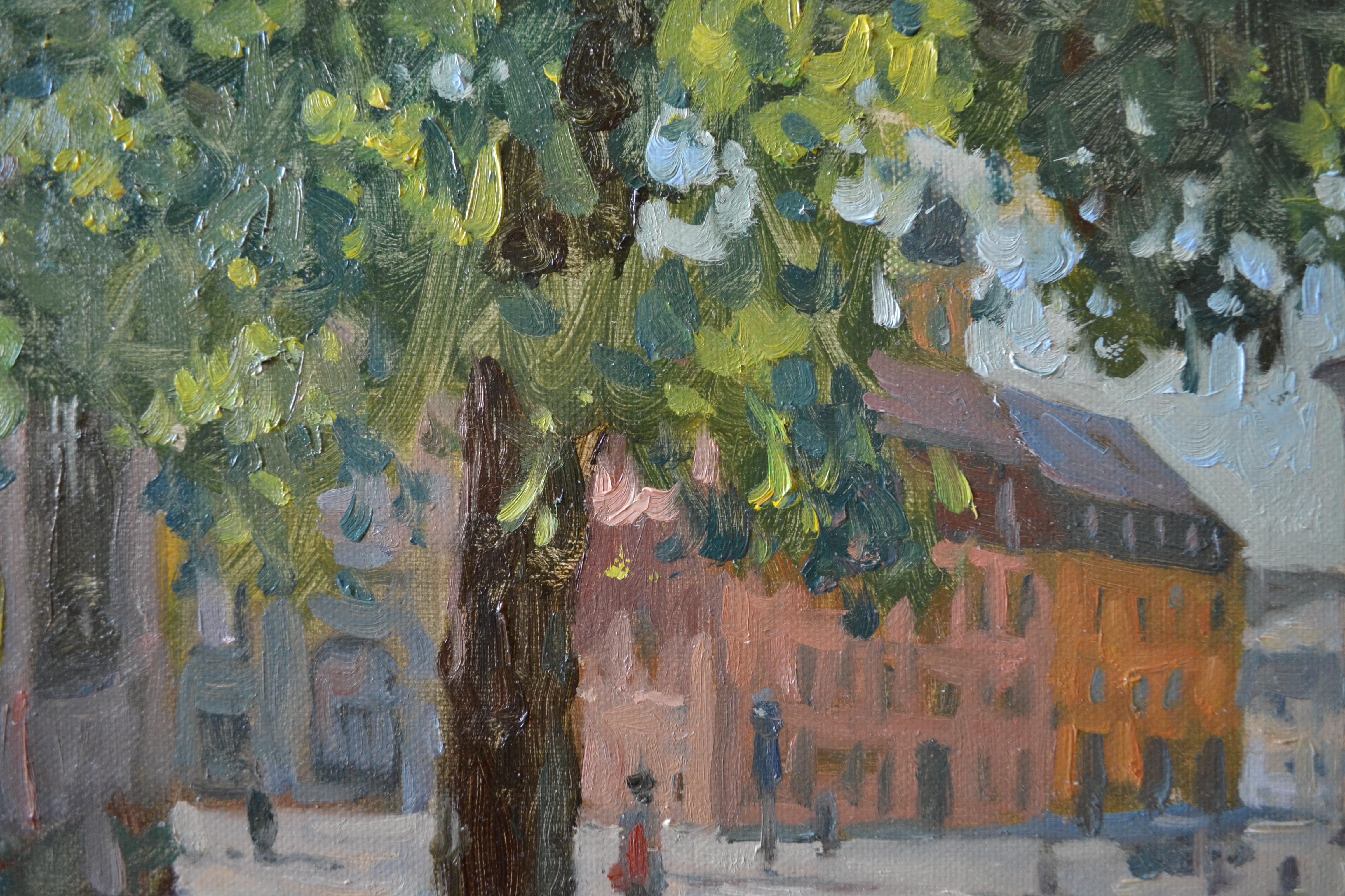 The painting was painted from life. We see the motif of old Würzburg on a sunny summer day. This is the Balthasar Neumann Alley, named after the architect who built the most significant buildings in the city, including the Residence, the fence of