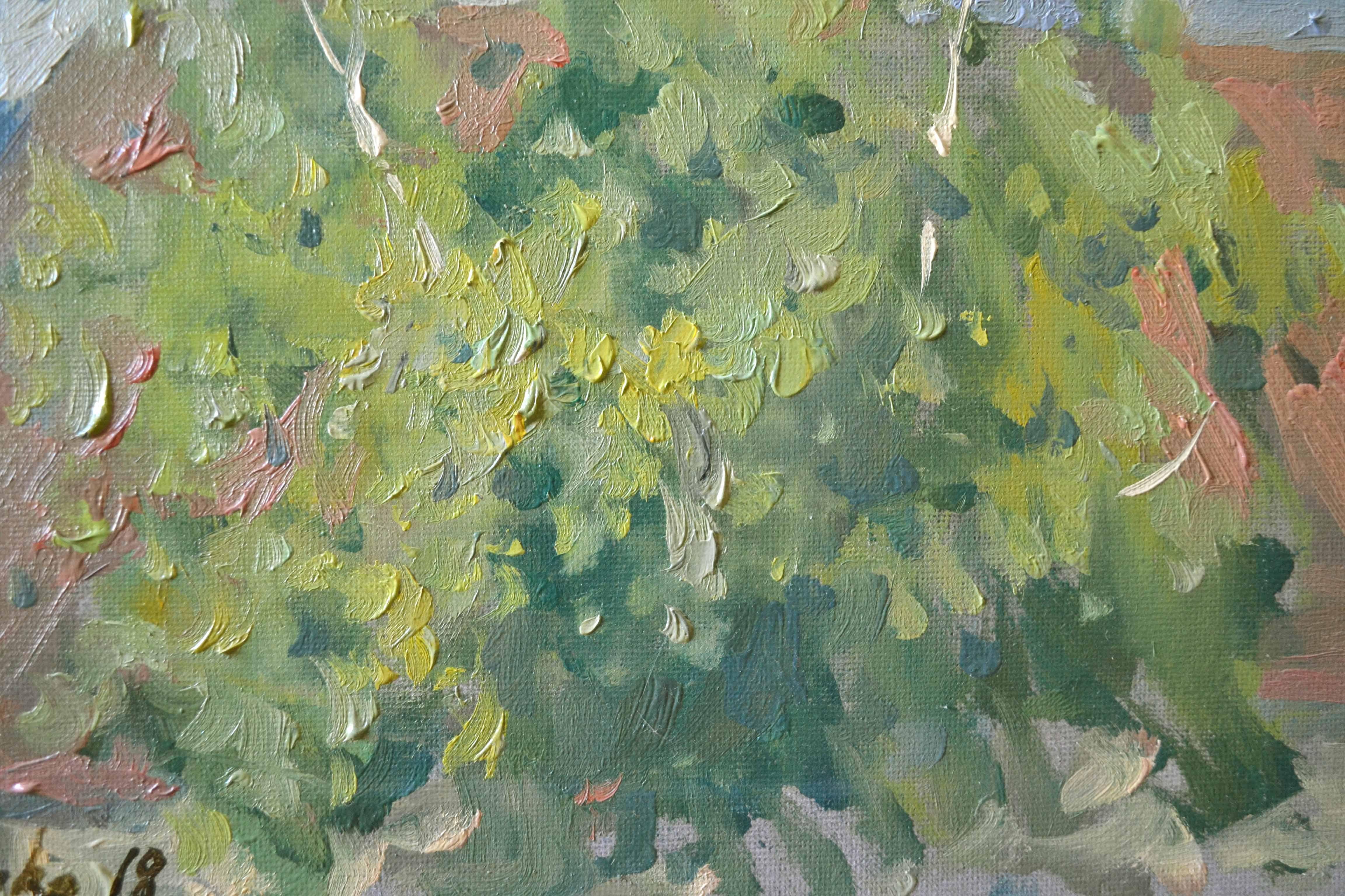On a summer afternoon - Gray Landscape Painting by Dmitry Evtushenko