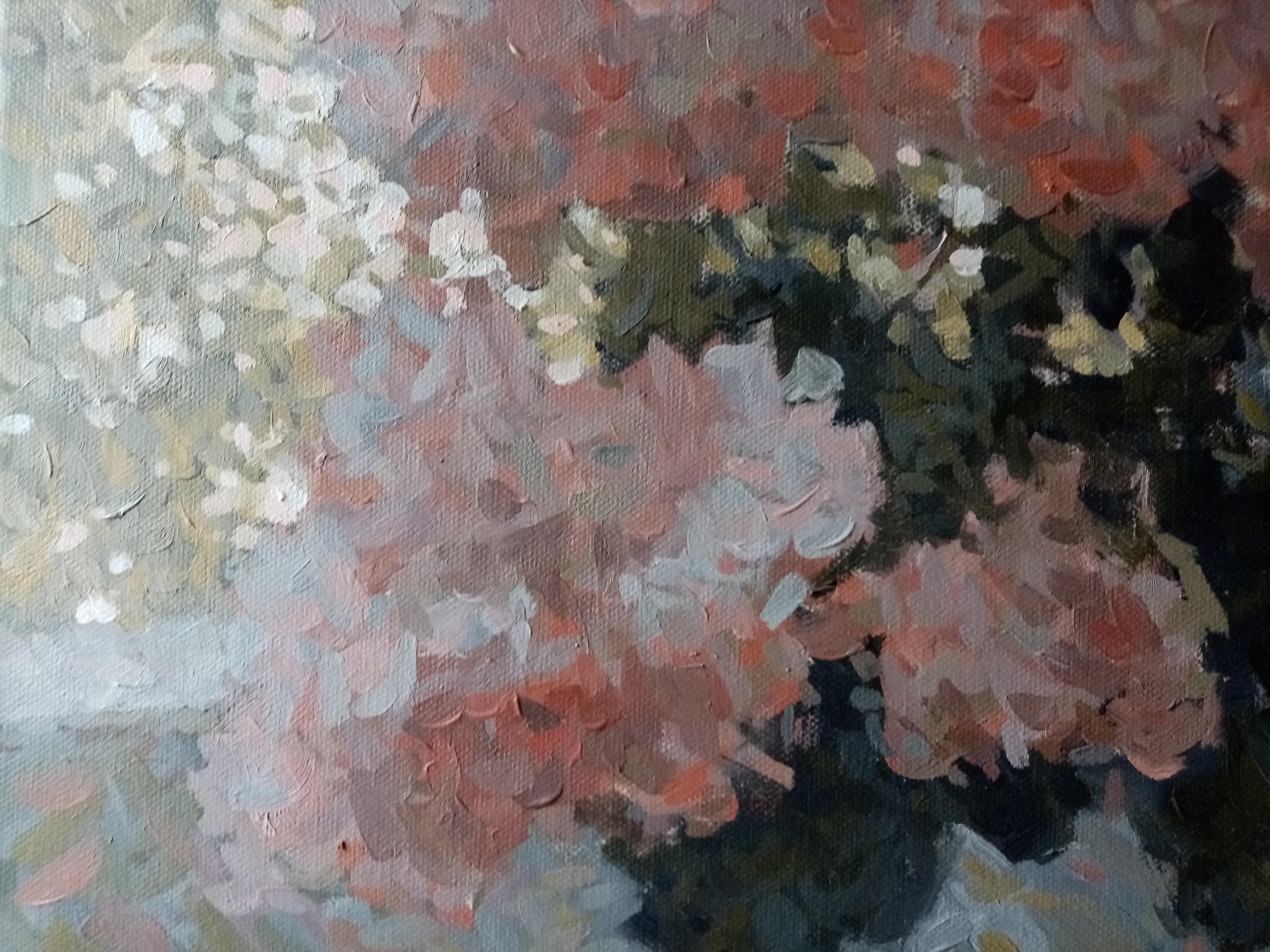 Phlox alla finestra - Still-Life Painting Grigio di Dmitry Evtushenko