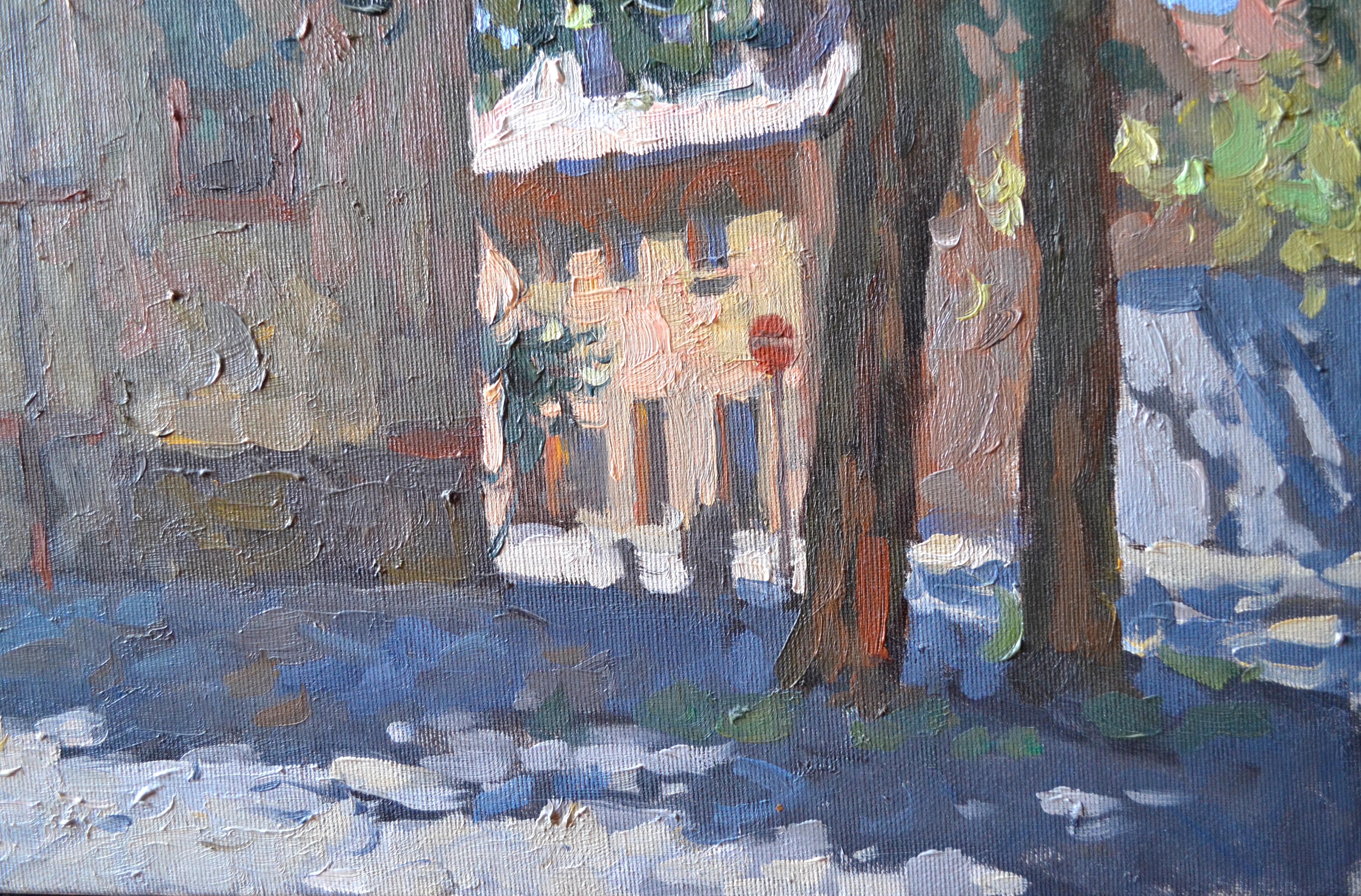 Summer day in the old town - Realist Painting by Dmitry Evtushenko