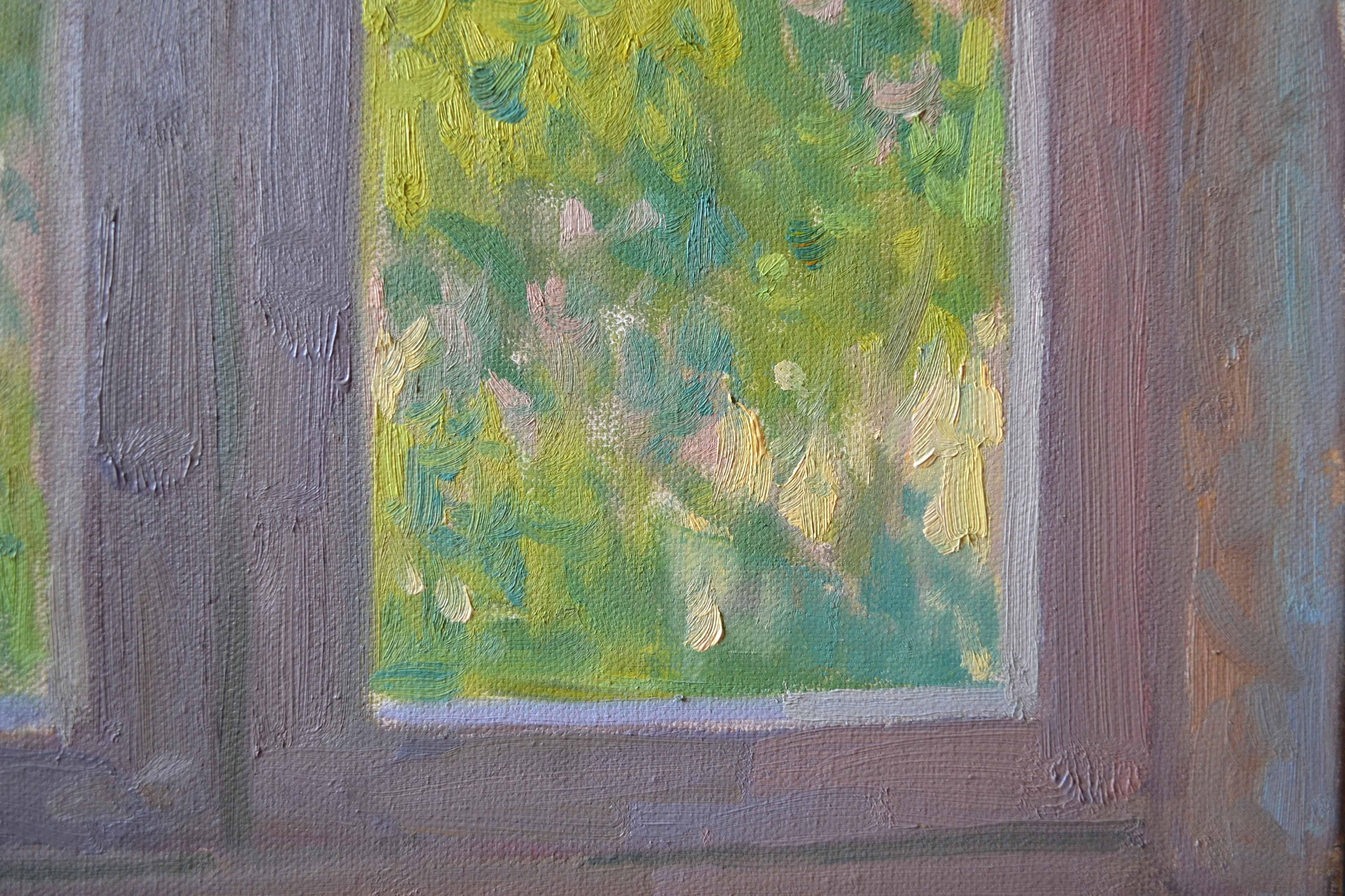 Fogliame estivo fuori dalla finestra - Interior Painting Grigio di Dmitry Evtushenko