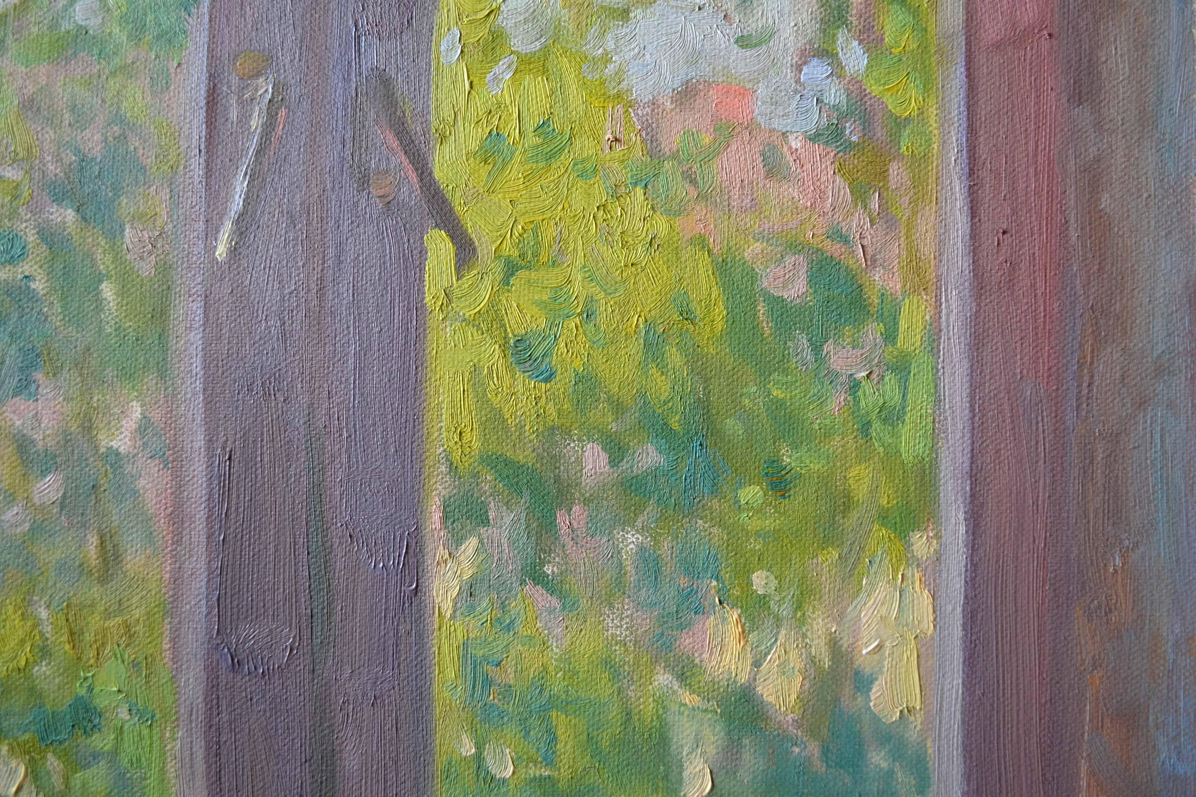 Il quadro è stato dipinto dal vero in una soleggiata giornata estiva. Vediamo una finestra, dietro la quale il verde estivo è fiorito abbondantemente, illuminato dal sole. Nonostante l'apparente semplicità della trama, il contenuto principale di