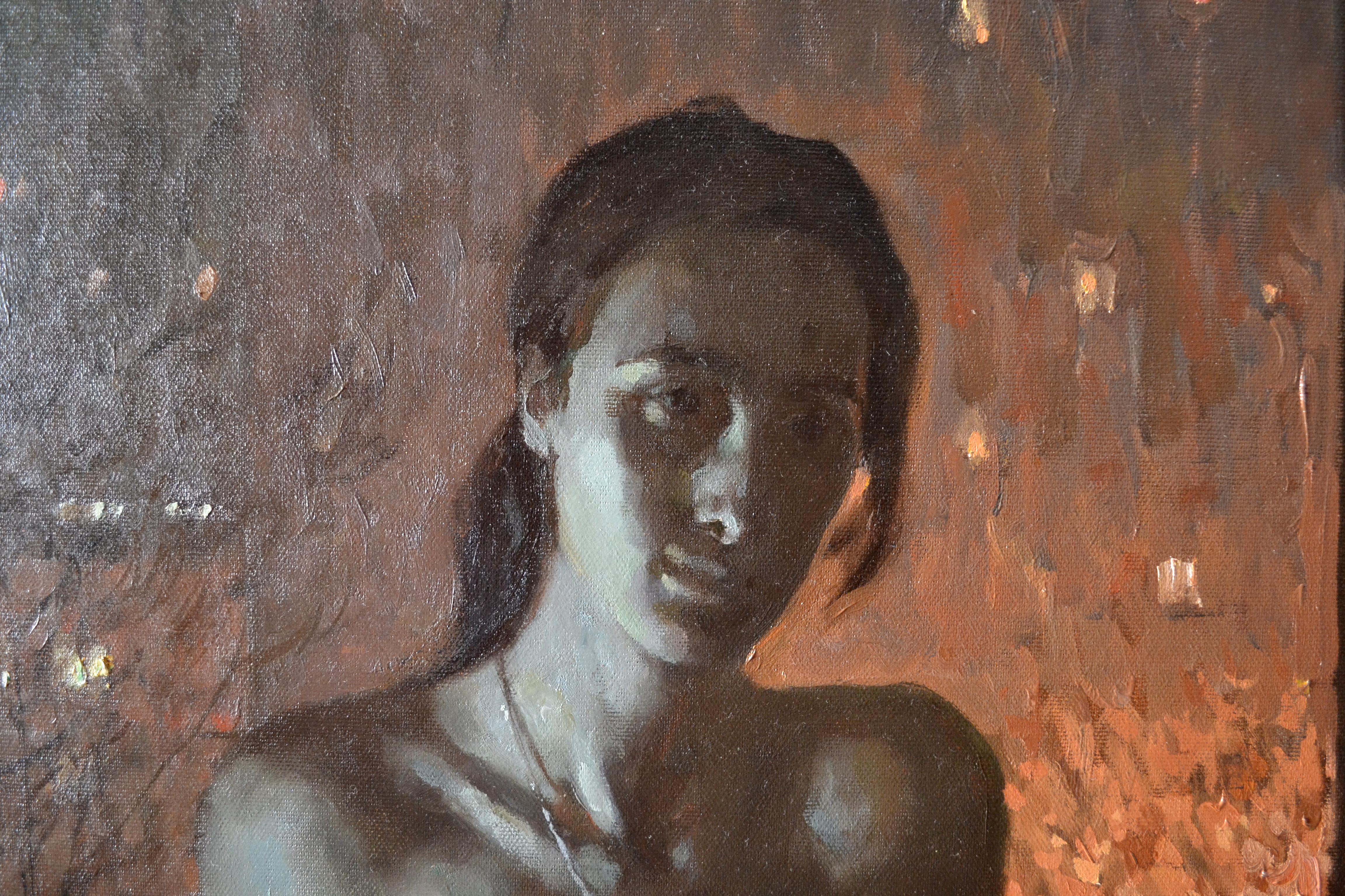 The Girl and the Metropolis - Realist Painting by Dmitry Evtushenko