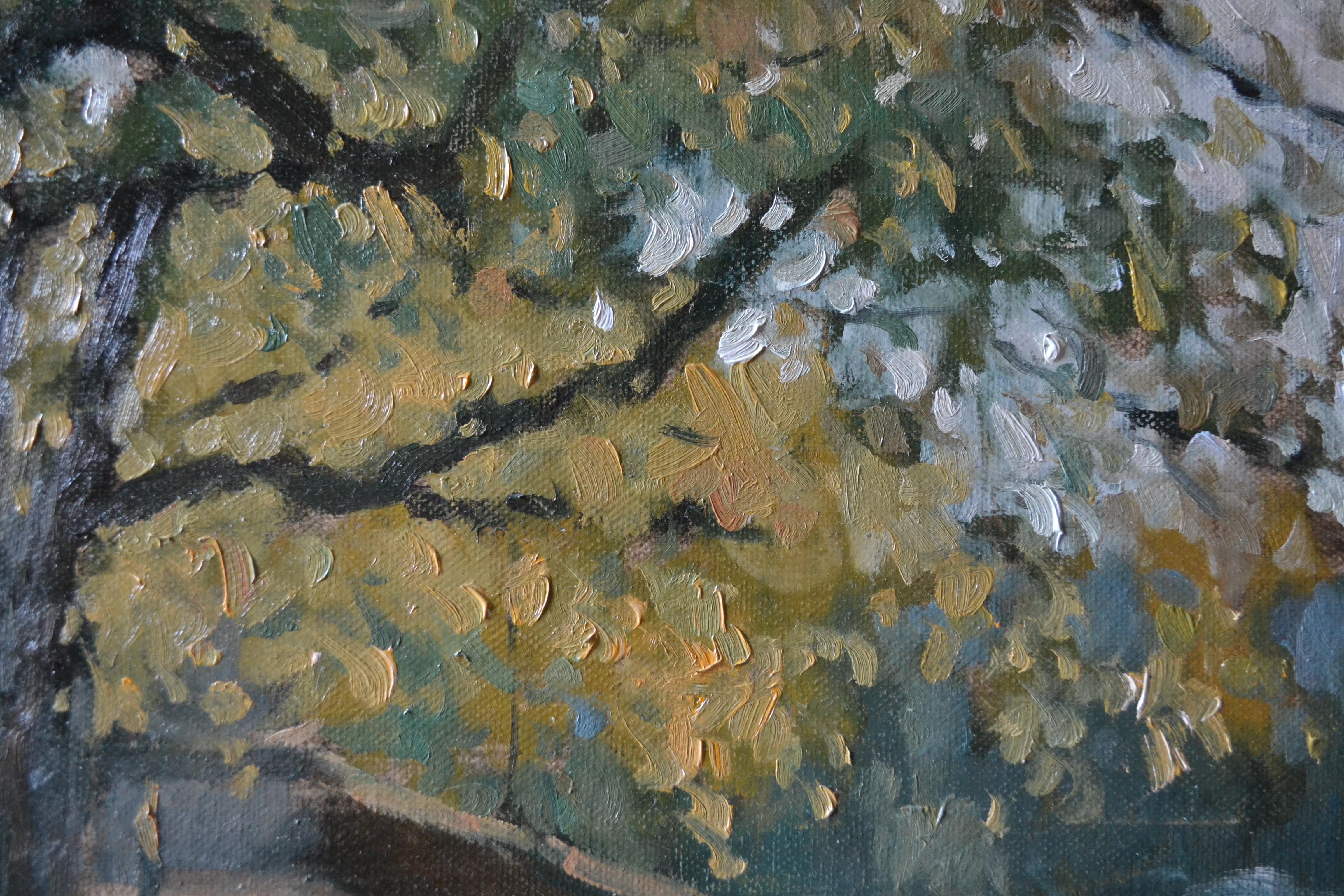 Der Mainuferweg im Herbst (Realismus), Painting, von Dmitry Evtushenko