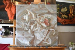 Three shells. Square still-life painting, impressionism