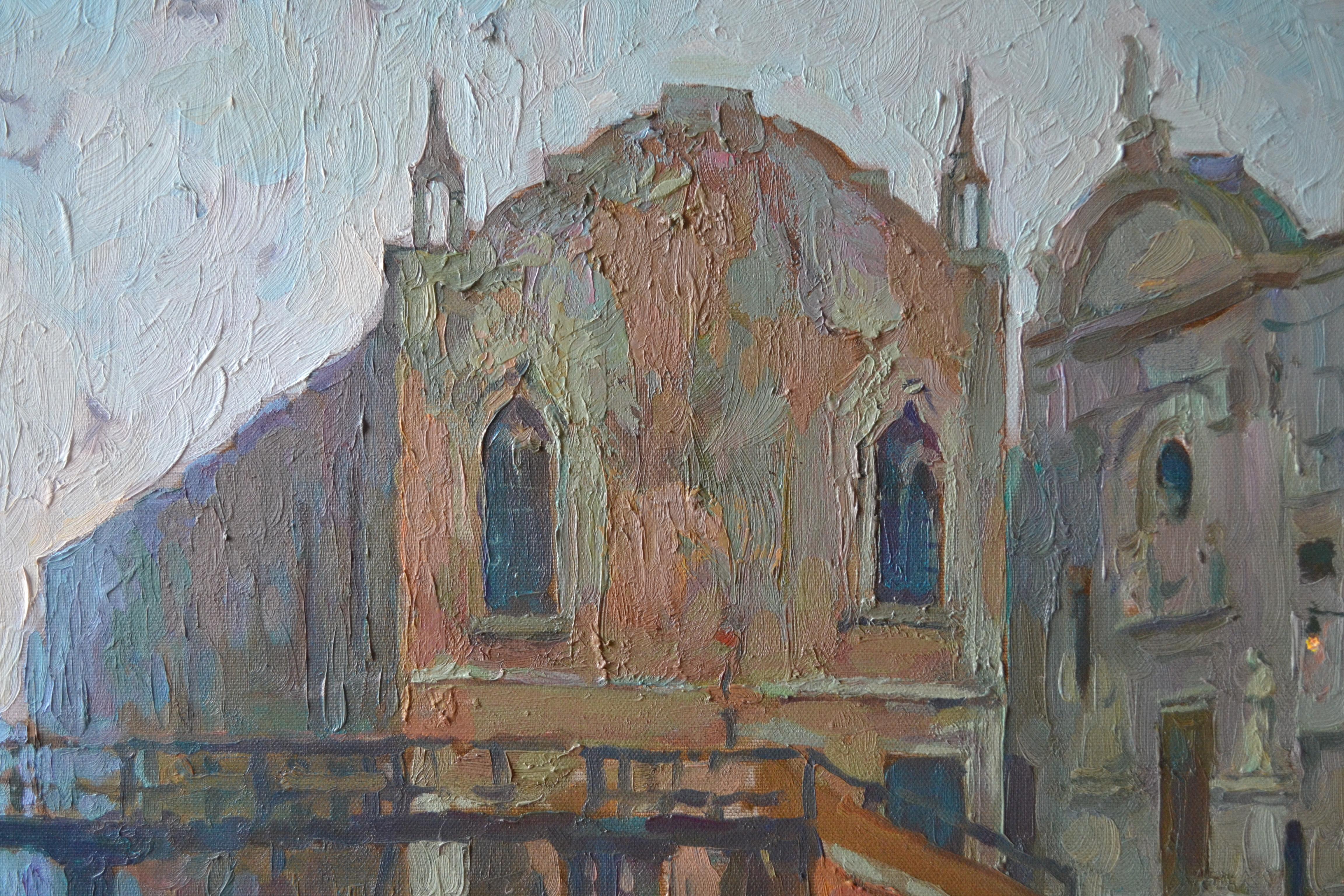 Le paysage a été peint d'après nature à Venise en janvier. Les bâtiments de l'abbaye de Miserecórdia sont représentés. Nous voyons les couleurs typiquement vénitiennes, composées de tons émeraude de l'eau de la mer Adriatique, et de tons terre cuite
