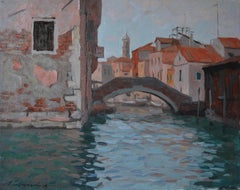 Venice on a clear day. Horizontal landscape painting, Venezia, realism