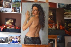 Viktoria. Large vertical portrait painting, woman, nude, realism