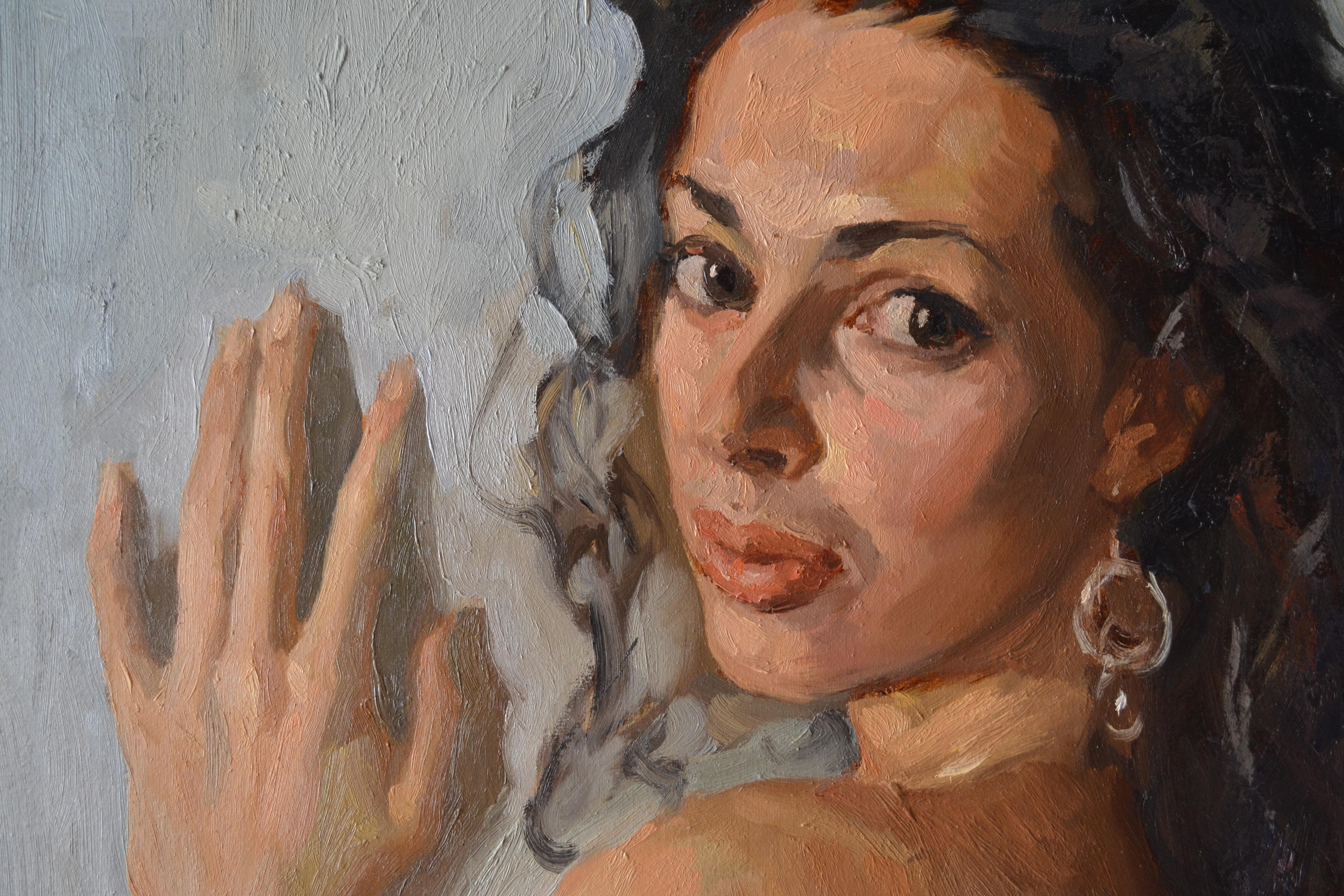 Viktoria - Gris Portrait Painting par Dmitry Evtushenko
