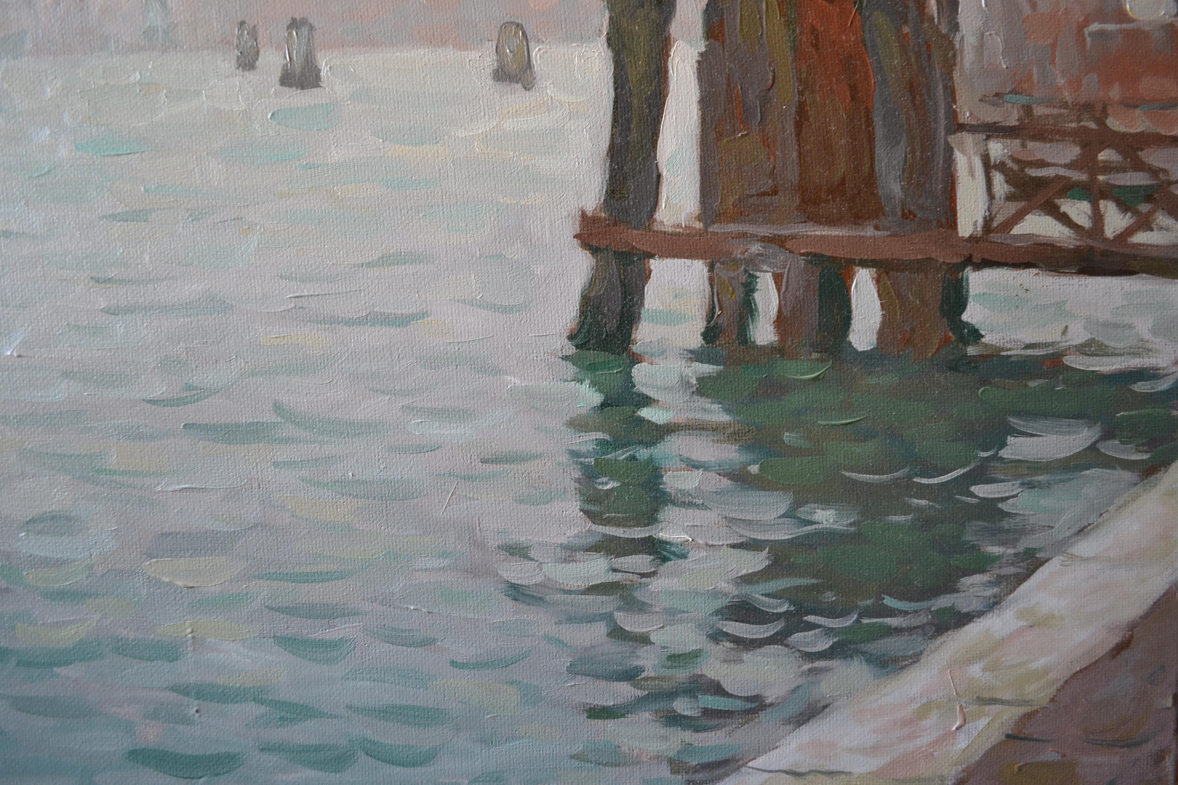 Winter Venice - Gray Landscape Painting by Dmitry Evtushenko