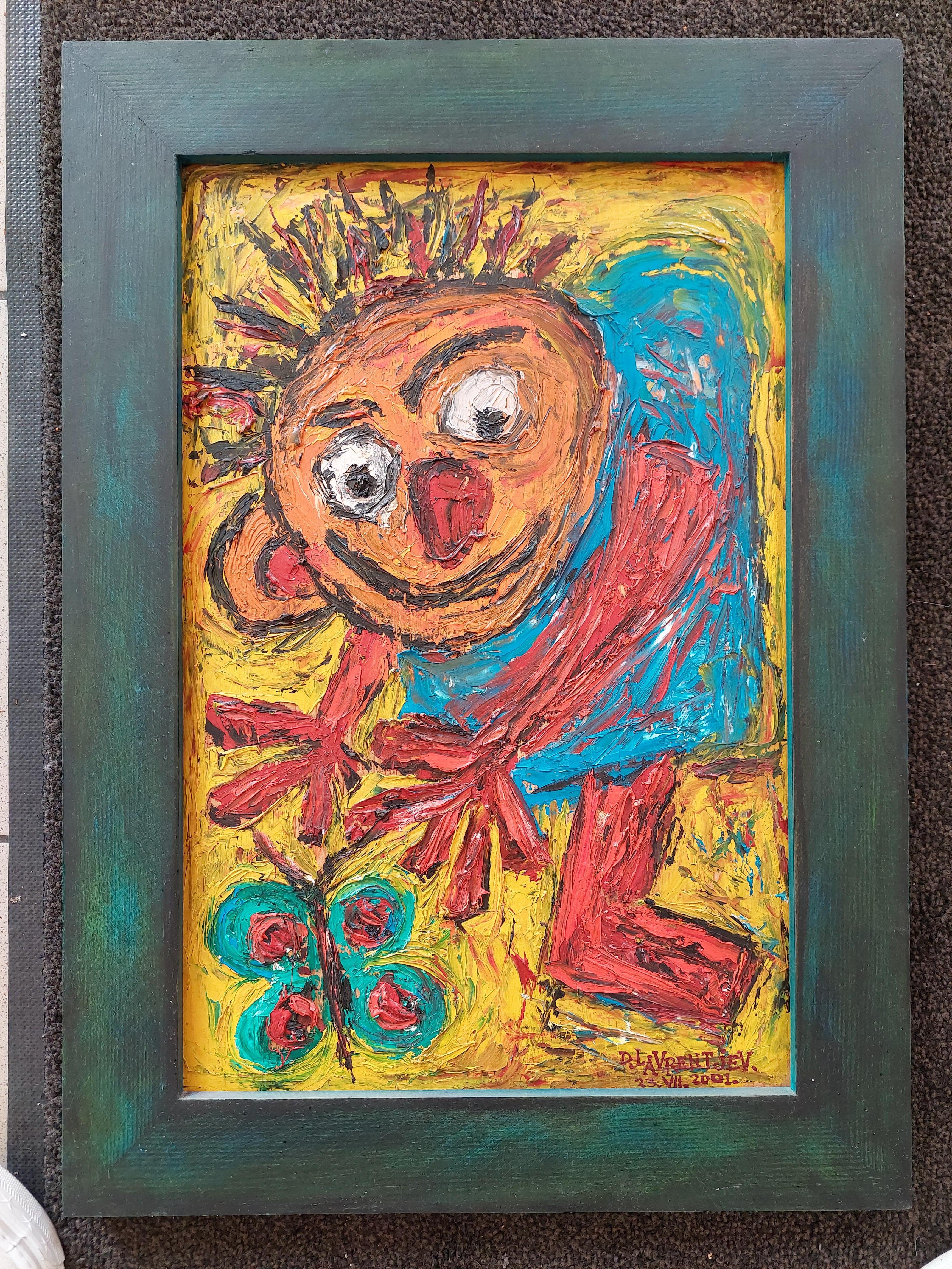 Caza de mariposas 2001, madera, óleo, 50,5x34 cm - Painting de Dmitry Lavrentjev 