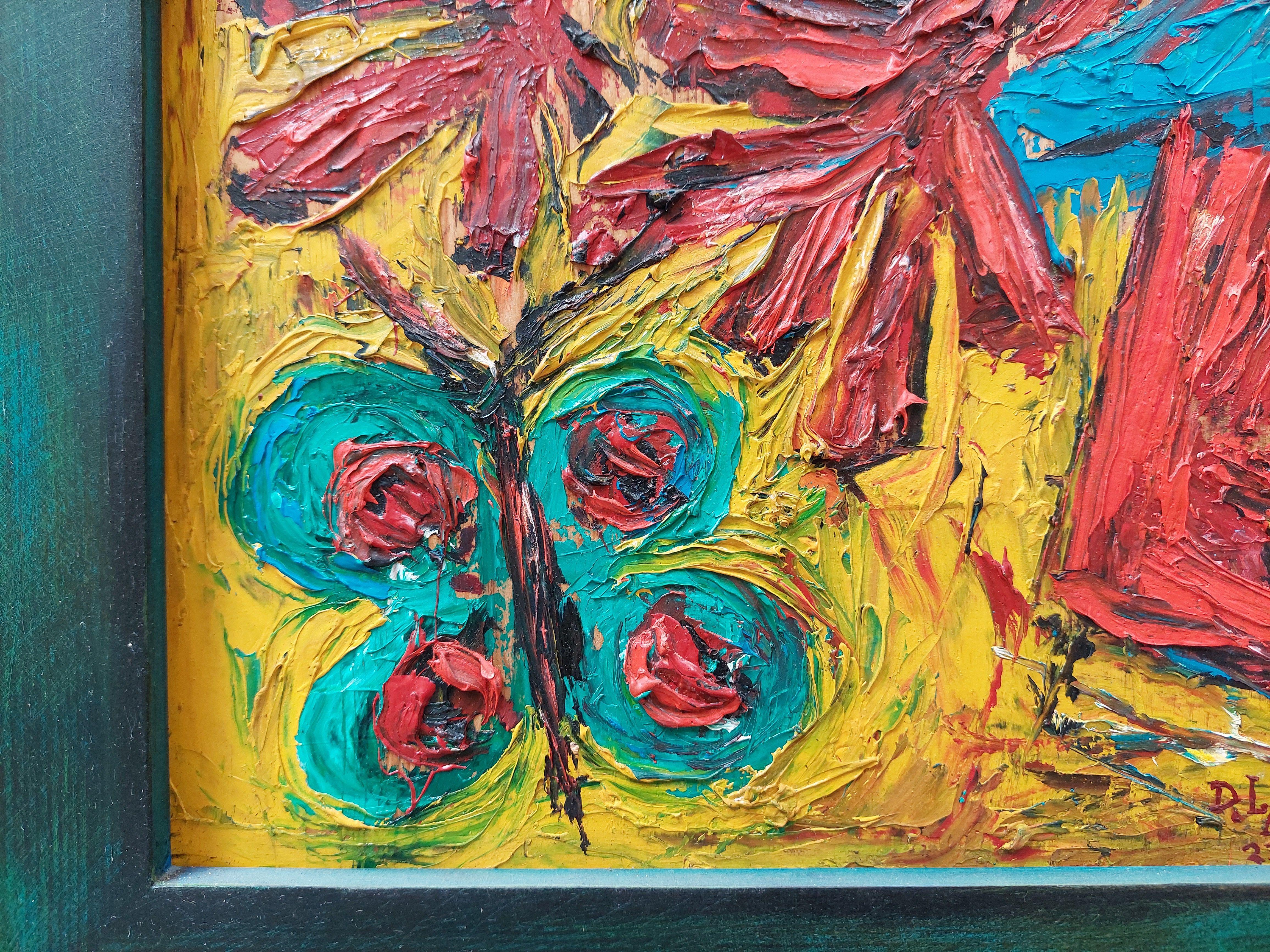 Caza de mariposas
 2001, madera, óleo, 50,5x34 cm
