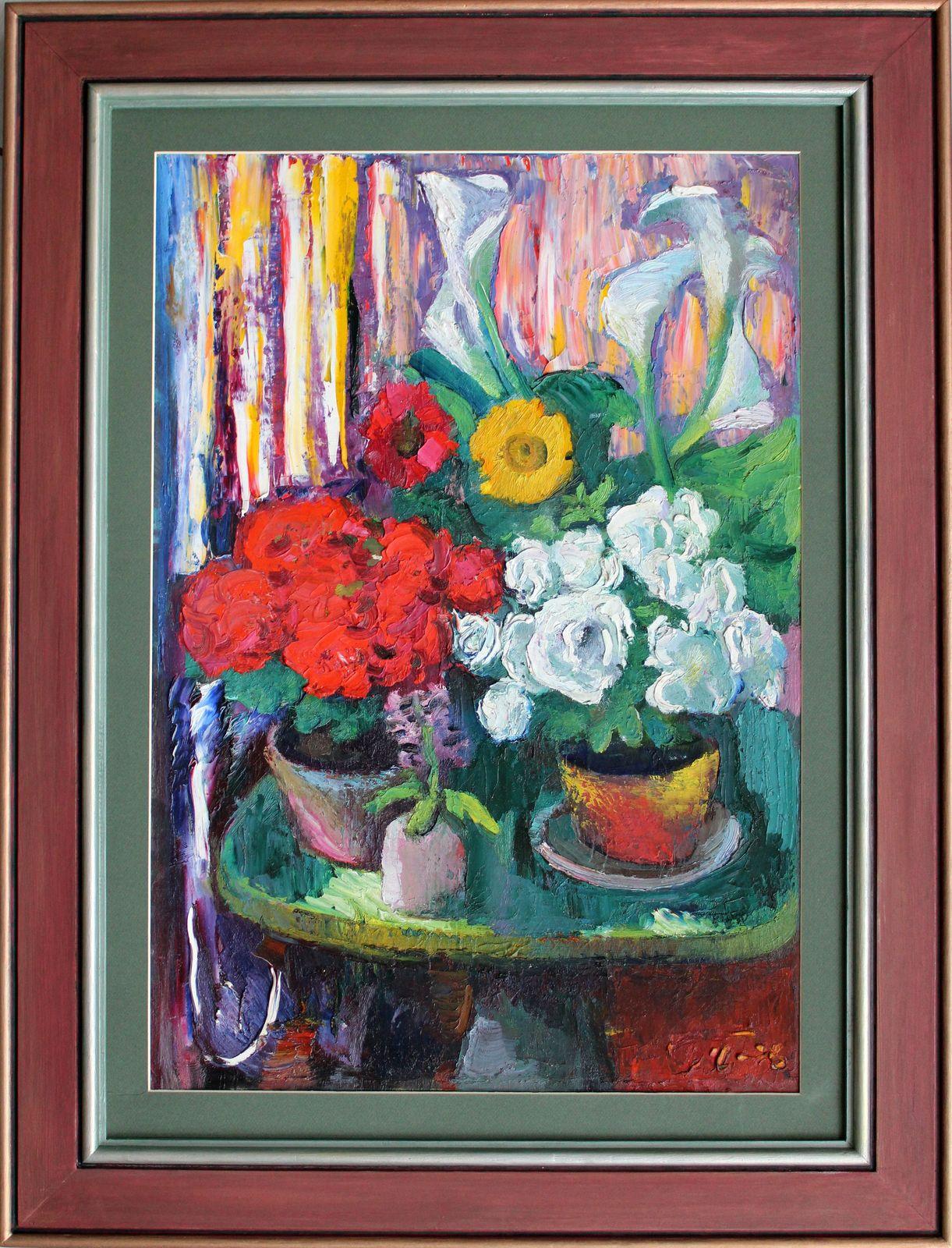 Flowers. Cardboard, oil, 70x44 cm - Painting by Dmitry Panichev 