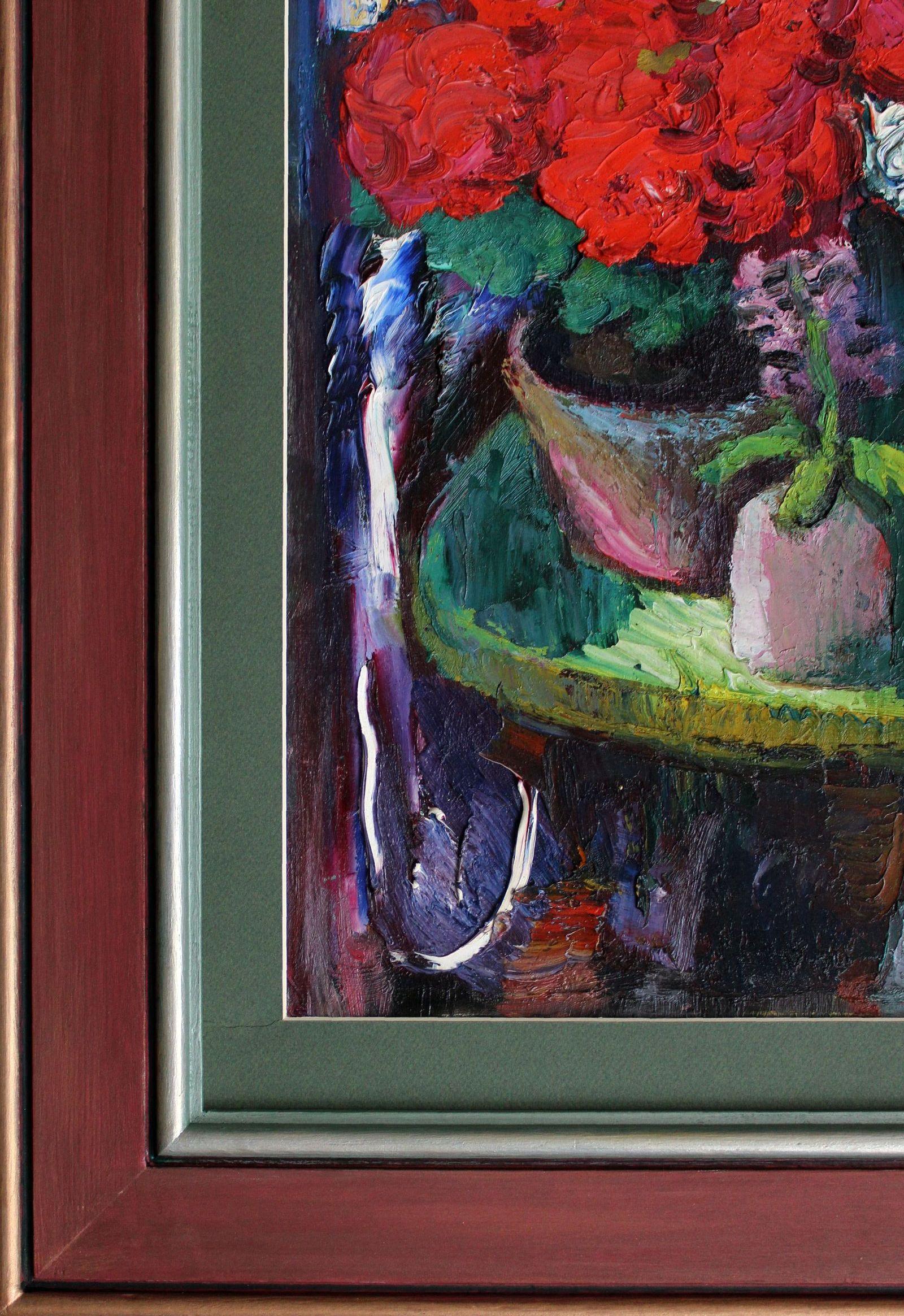 Flowers. Cardboard, oil, 70x44 cm - Impressionist Painting by Dmitry Panichev 