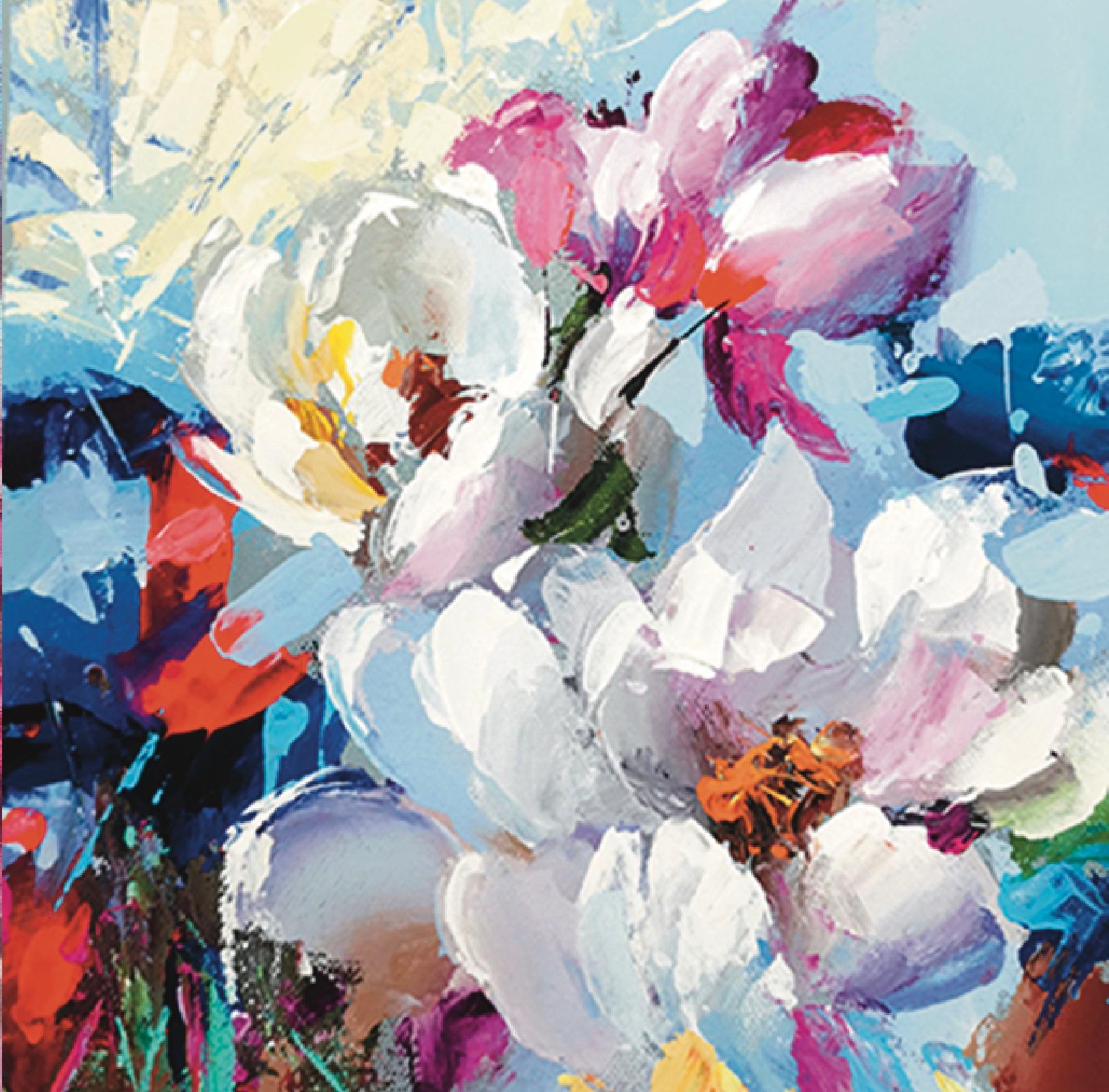 Dmitry Spiros Landscape Painting – Abstrakt Weiße Blumen
