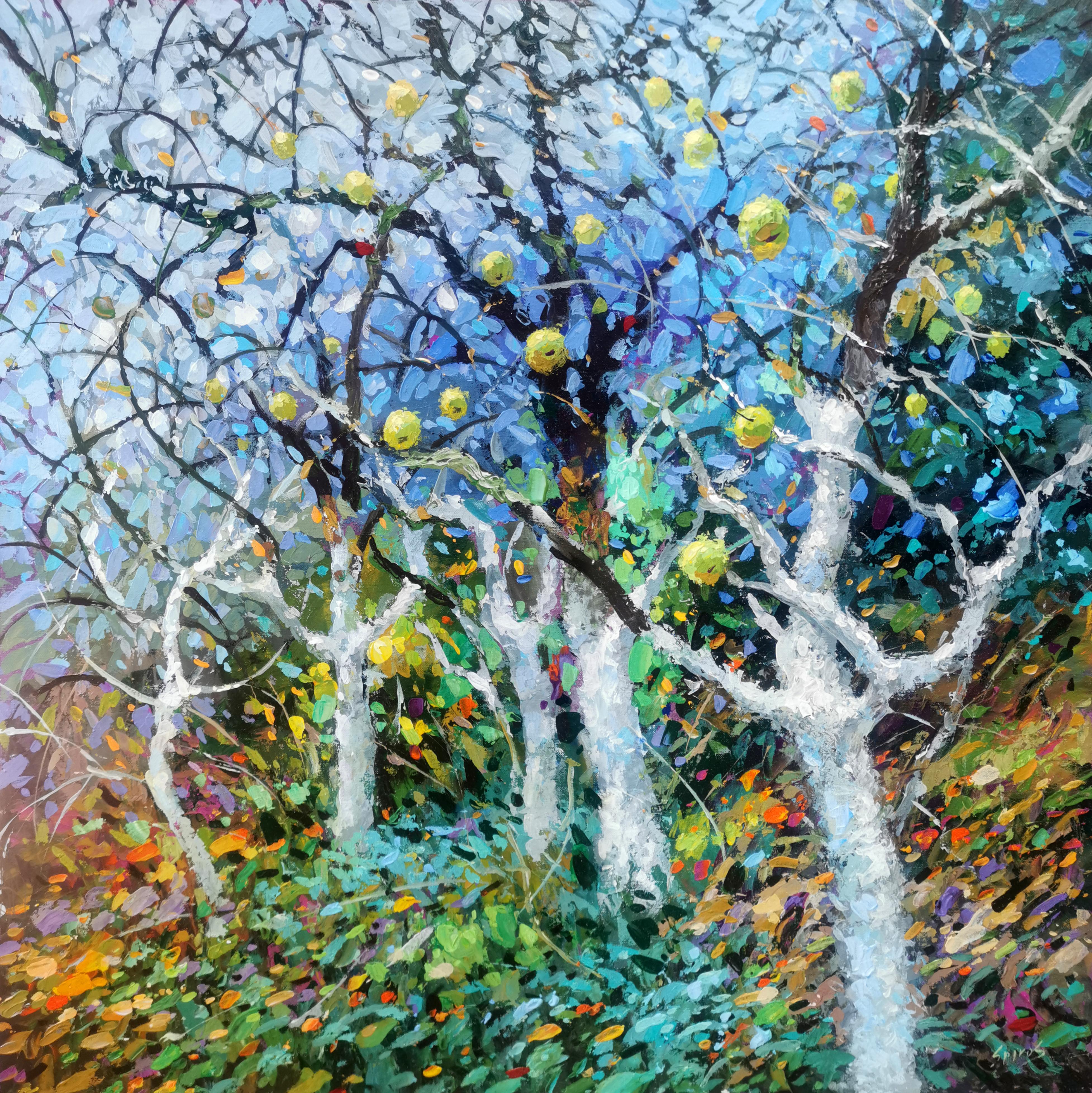 Dmitry Spiros Landscape Painting - Autumn apple trees