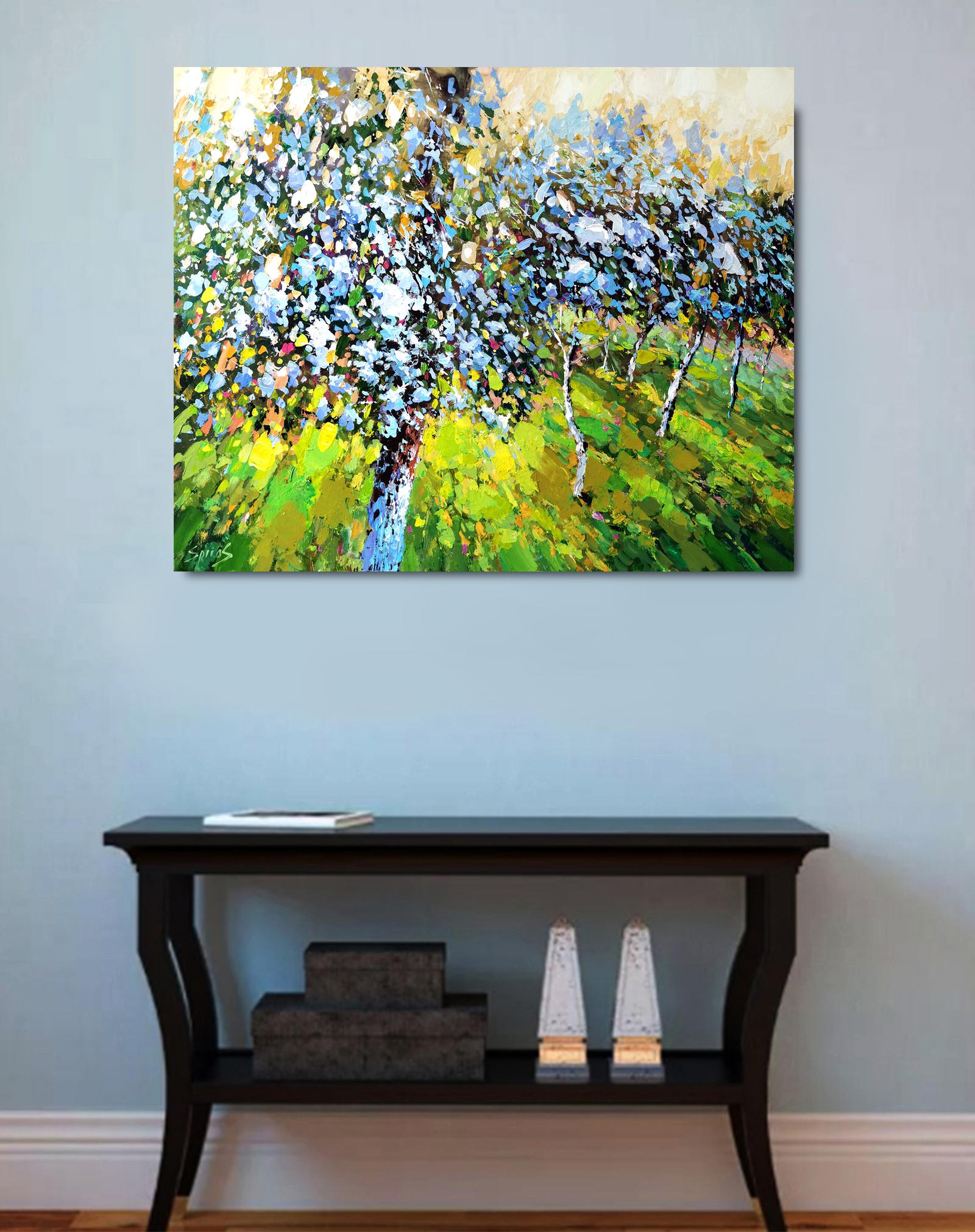 Blühender Abend (Grün), Landscape Painting, von Dmitry Spiros