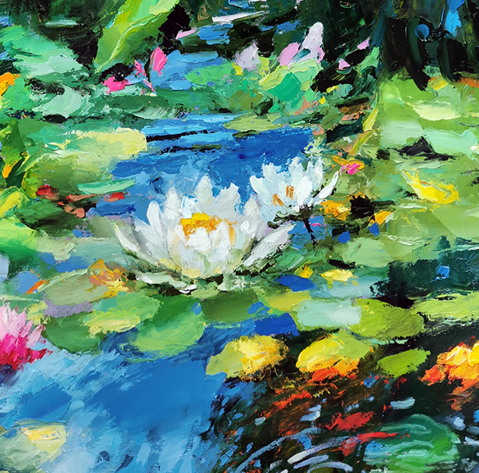 Nenúfares en flor 2 - Landscape Painting Azul de Dmitry Spiros