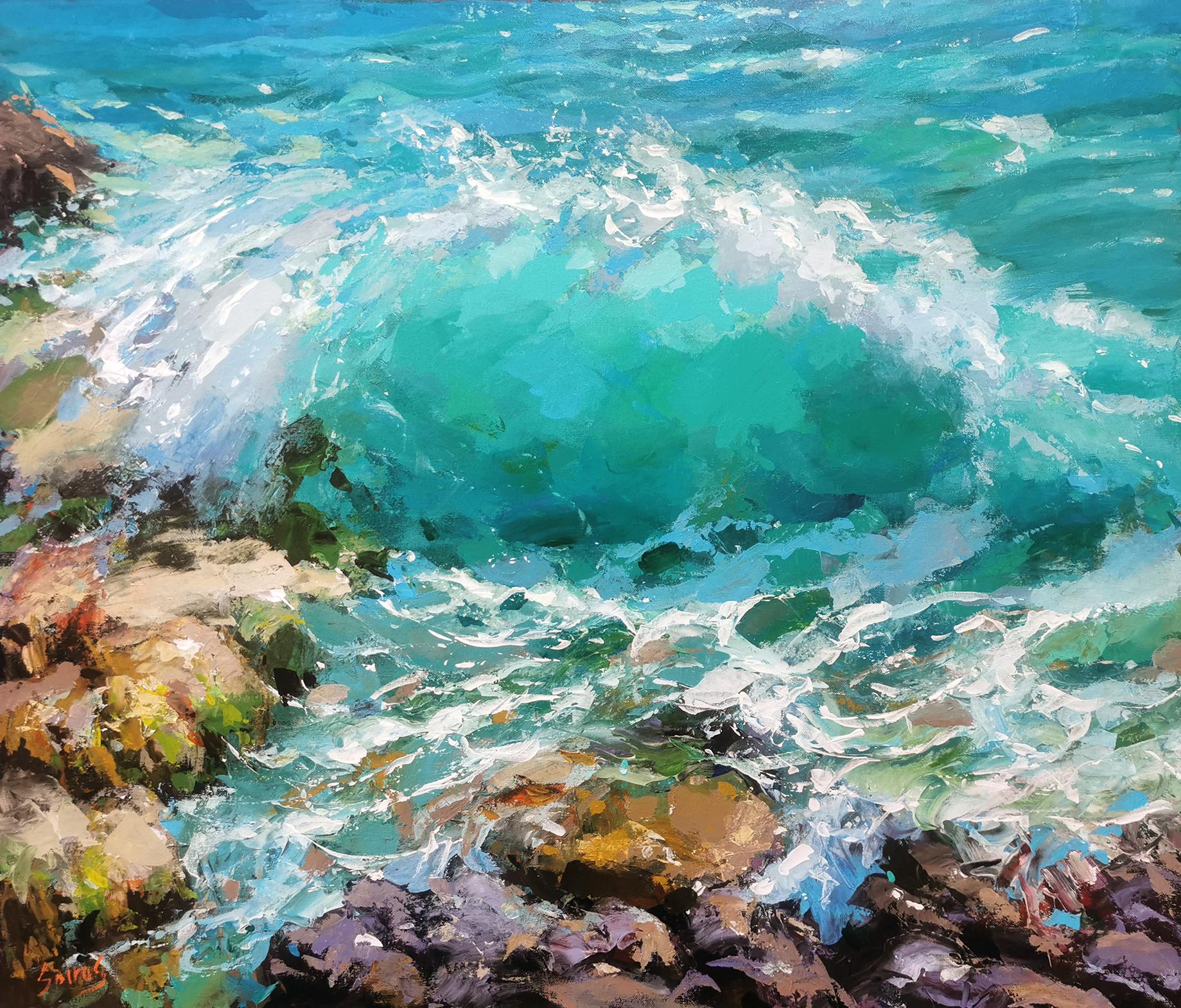 Dmitry Spiros Landscape Painting - Caribbean waves at noon 2