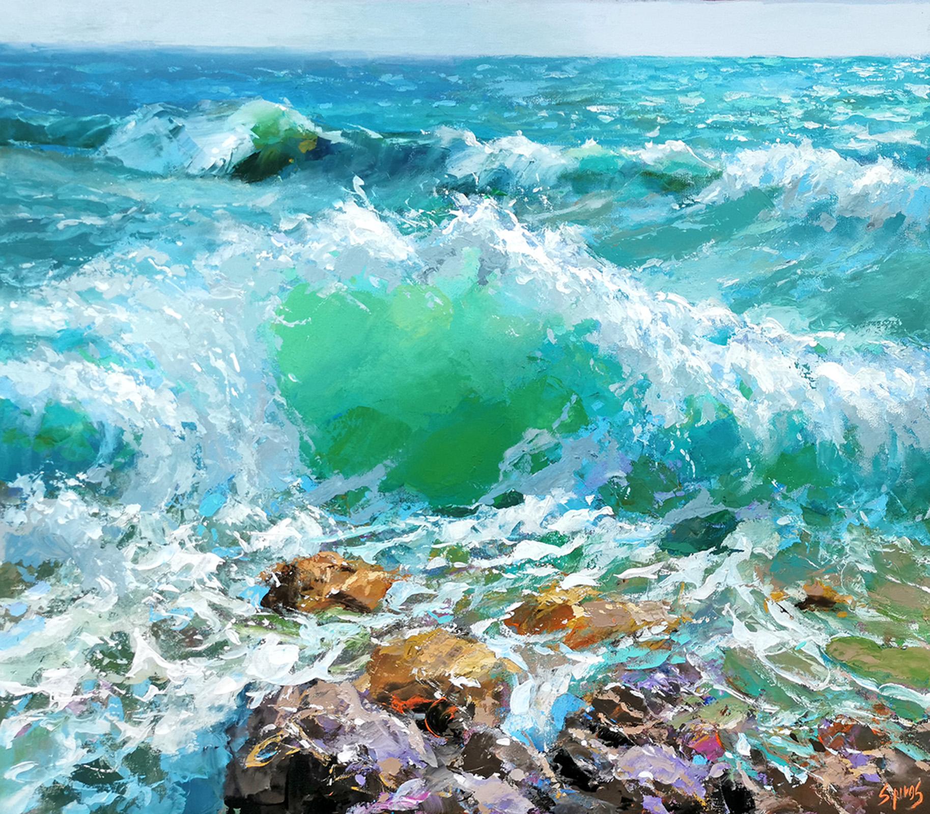 Dmitry Spiros Landscape Painting - Caribbean waves at noon