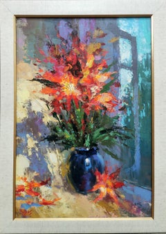 Flowers evening. acrylic impressionism painting on canvas, 58cm x 40cm