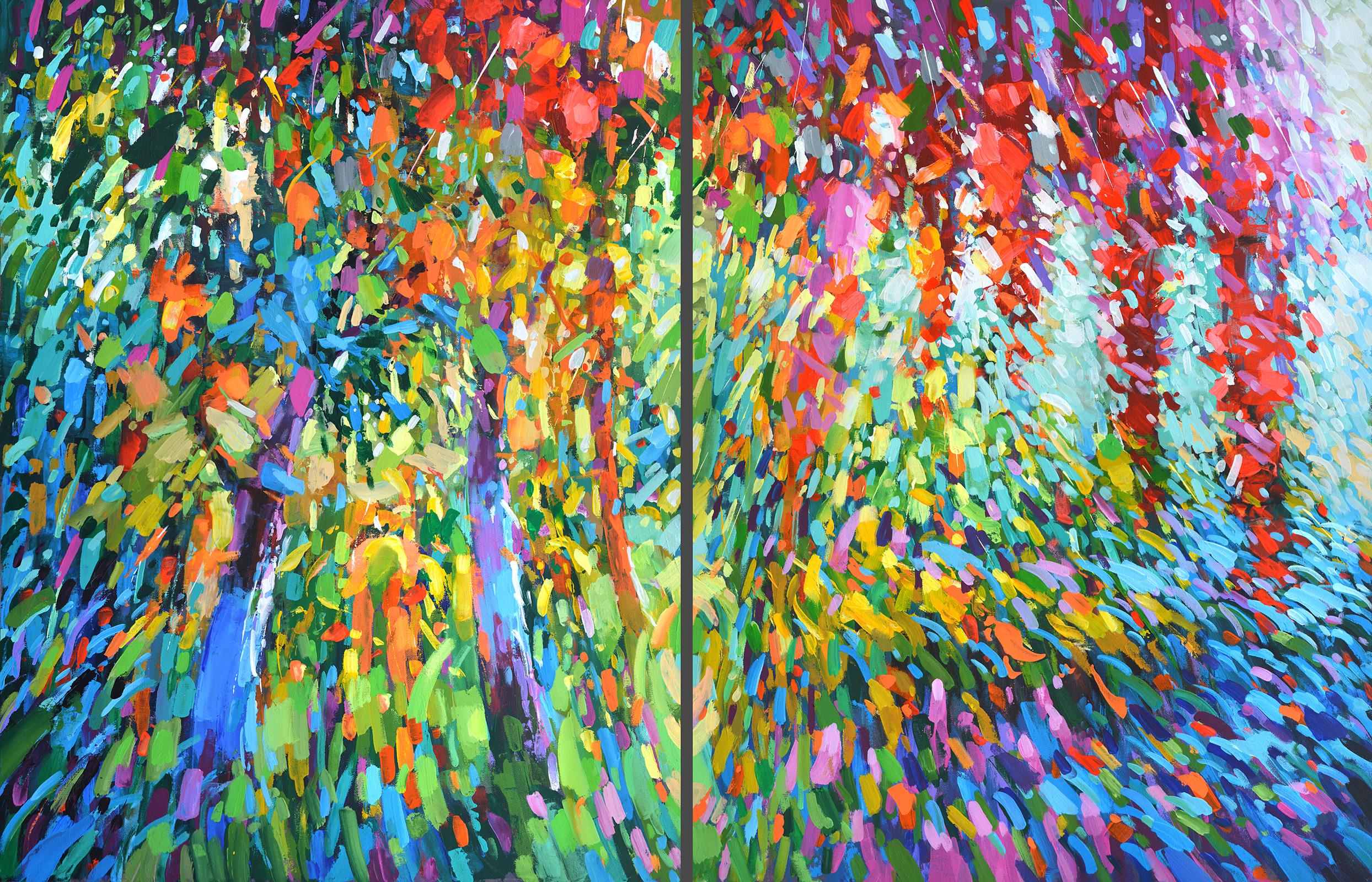 À la lumière des feuilles Diptyque d'automne 2 peintures