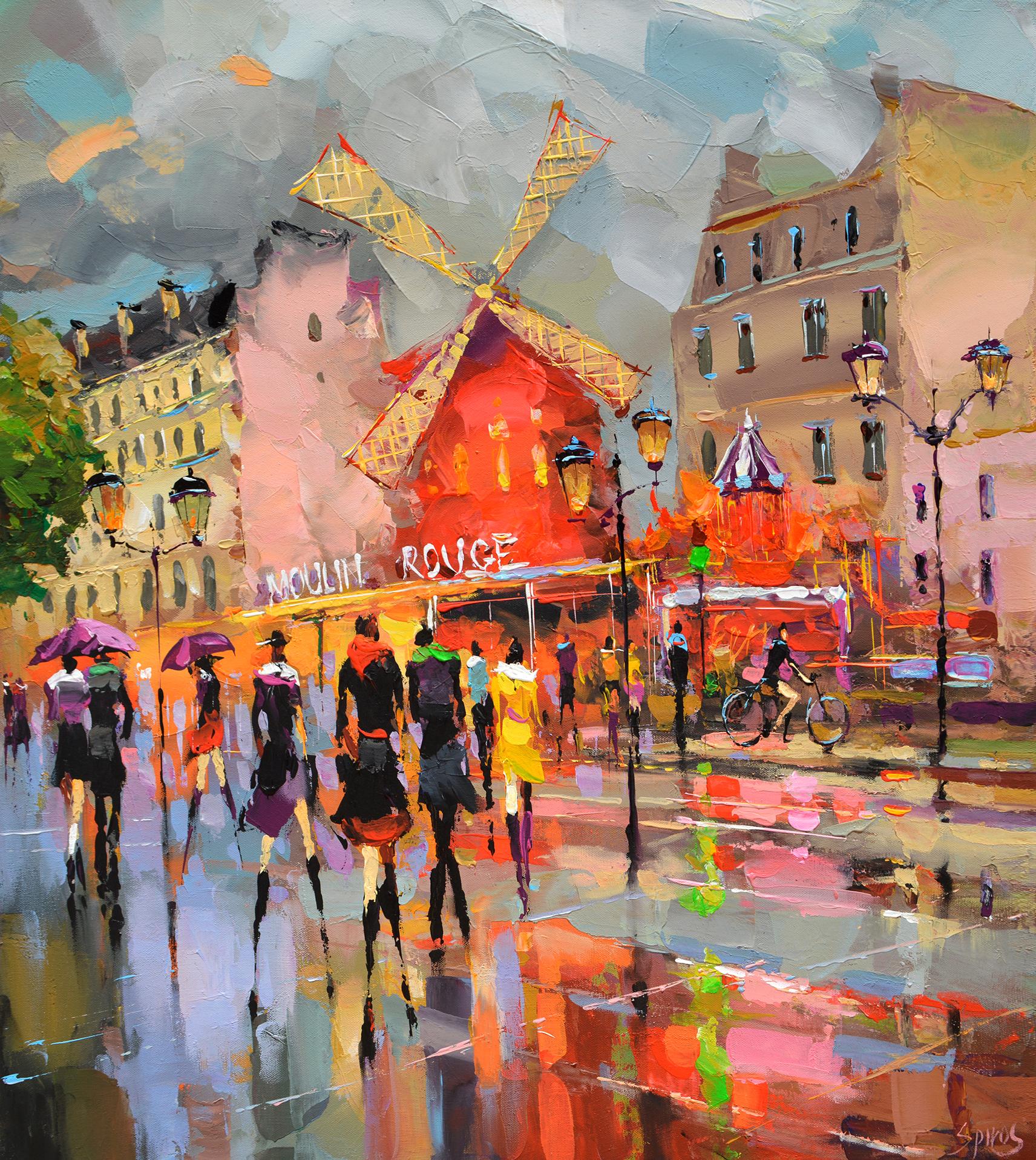 Dmitry Spiros Landscape Painting - Moulin Rouge Late Night Show