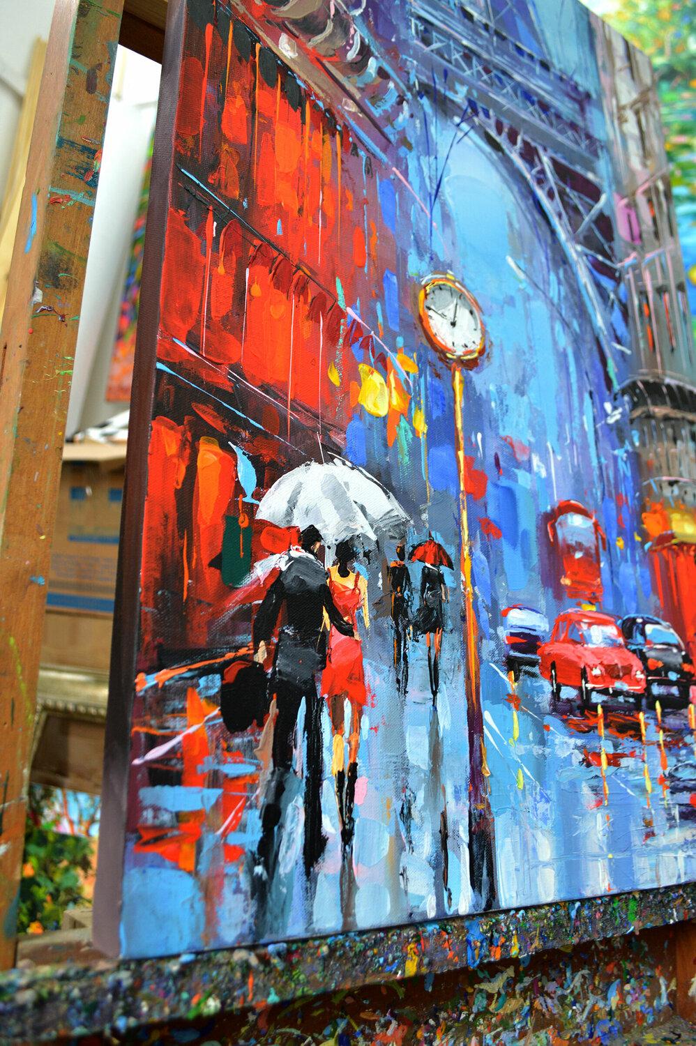 Parisian rains - oil acr. on canvas, impressionism painting by Dmitry Spiros 
size - 17,5