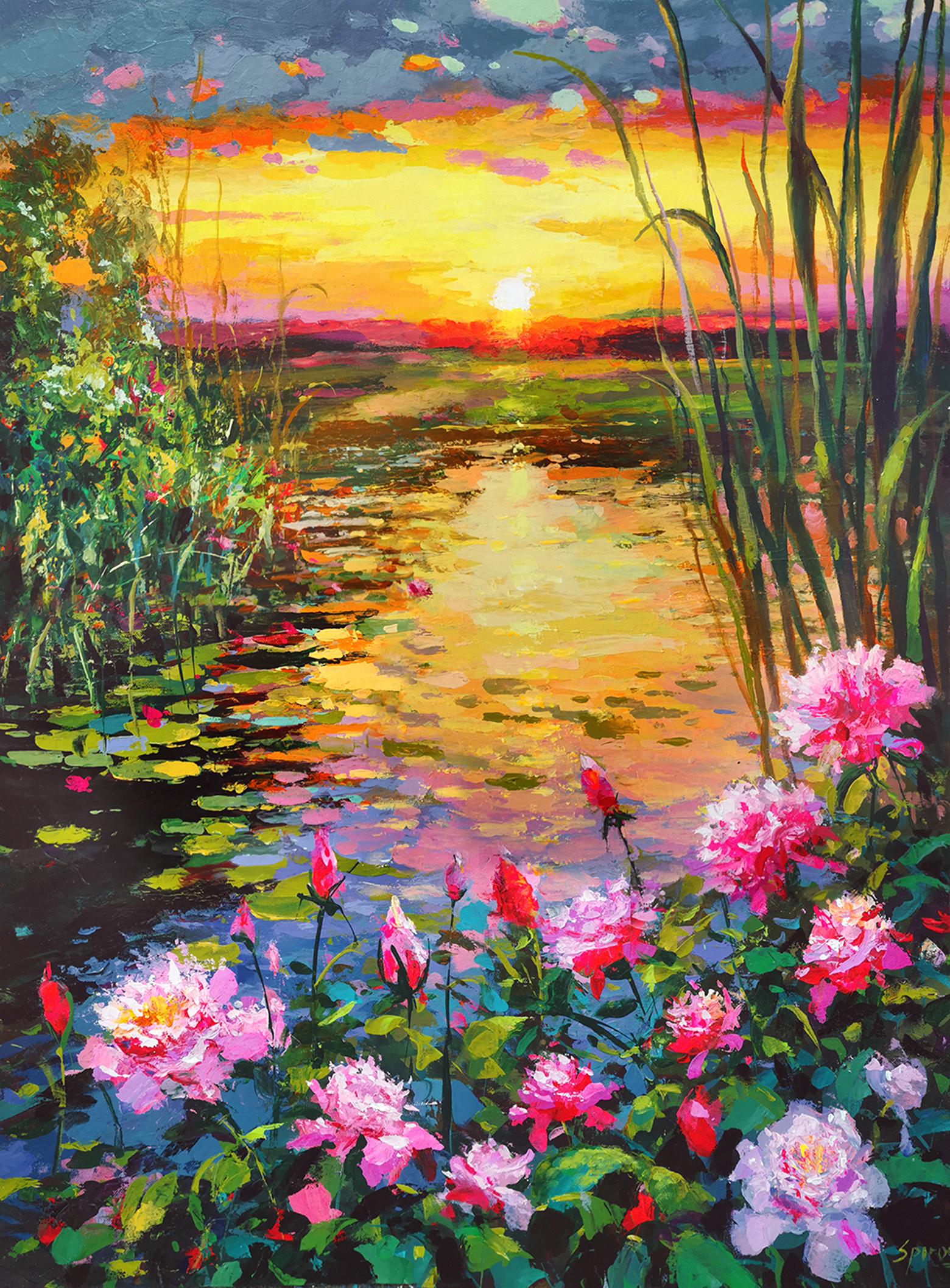 Dmitry Spiros Landscape Painting - The last rays (old pond)