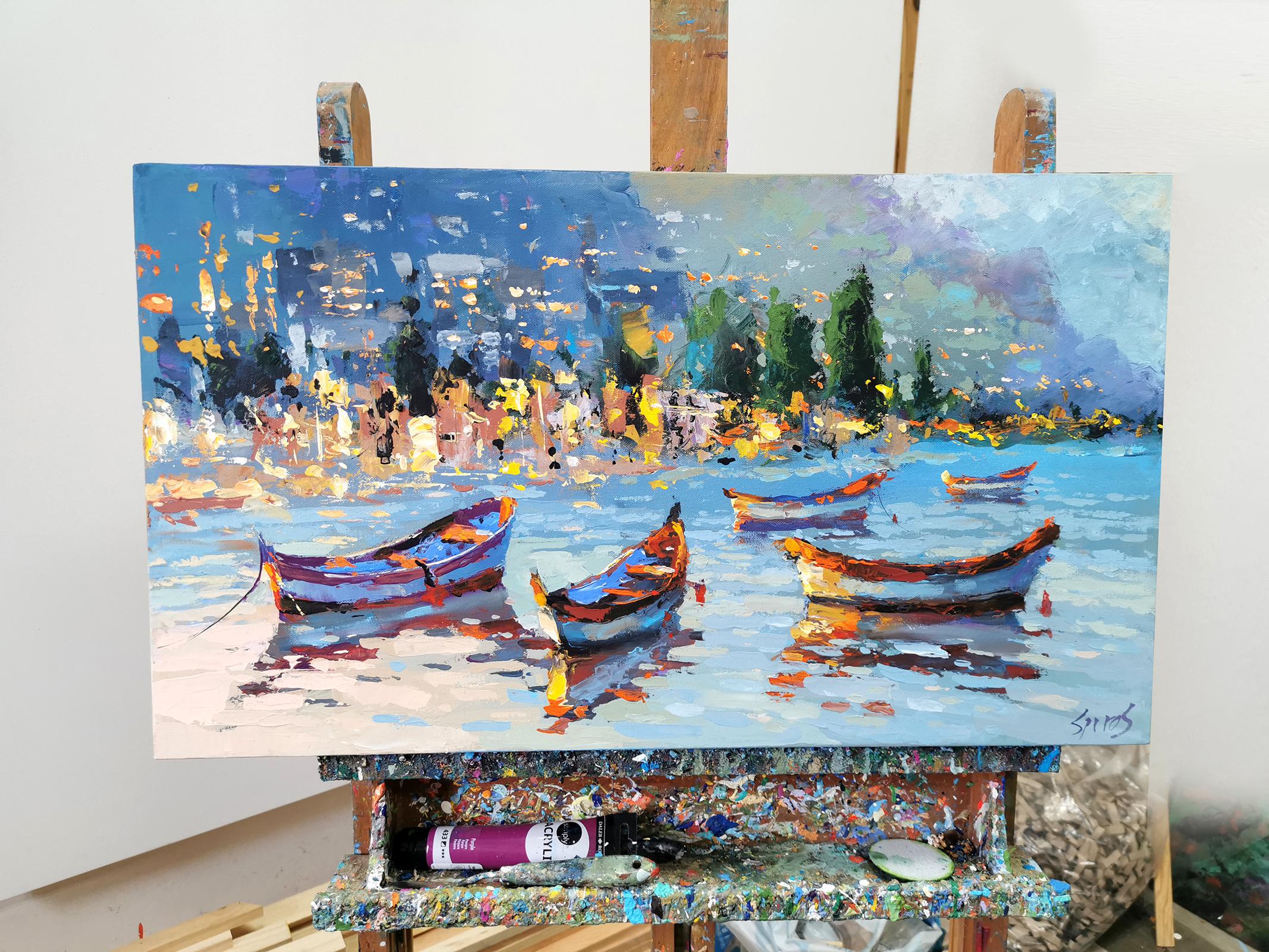 Twilight harbor - Painting by Dmitry Spiros