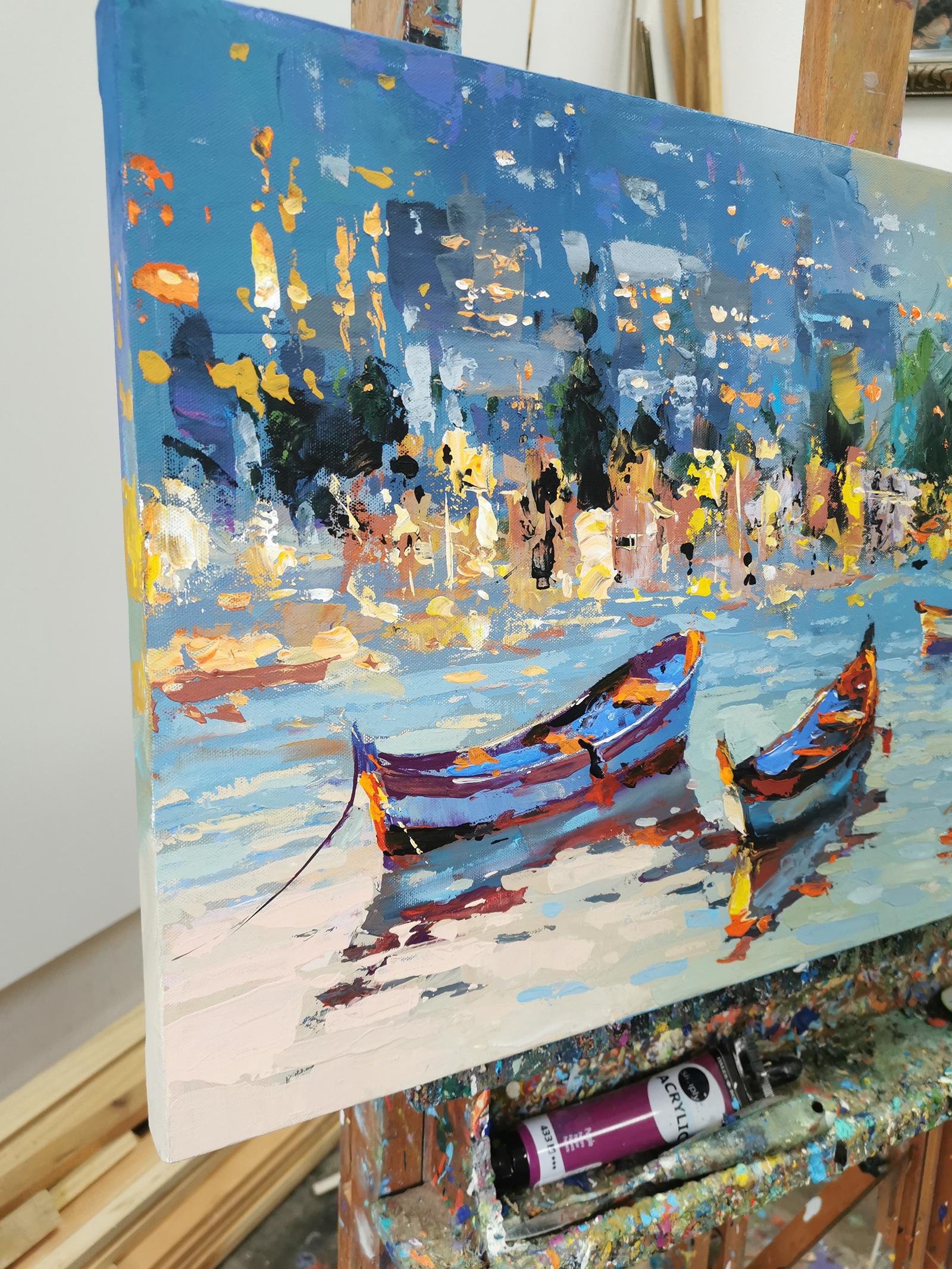 Twilight harbor - Impressionist Painting by Dmitry Spiros