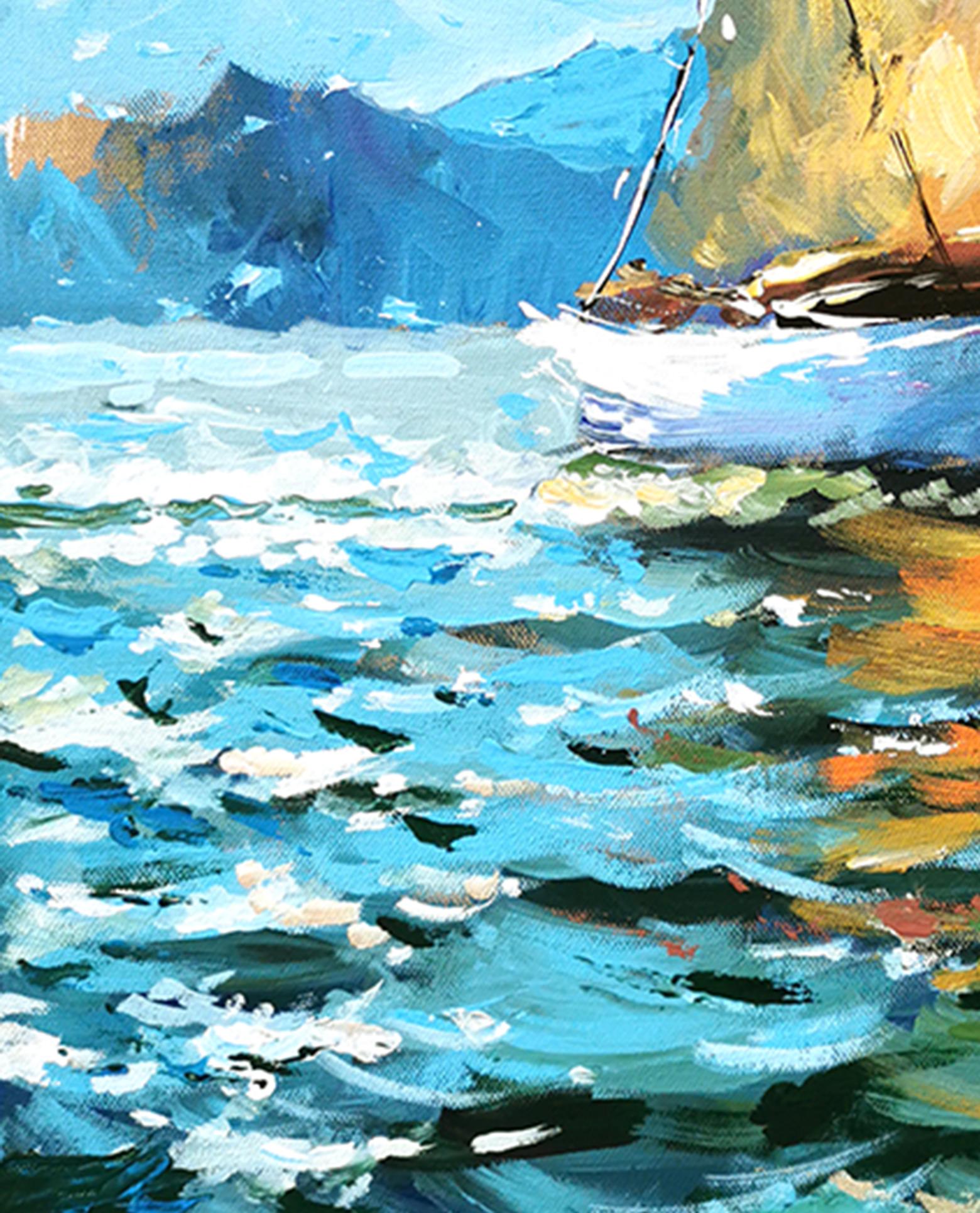 Sotto vela - Landscape Painting Blu di Dmitry Spiros