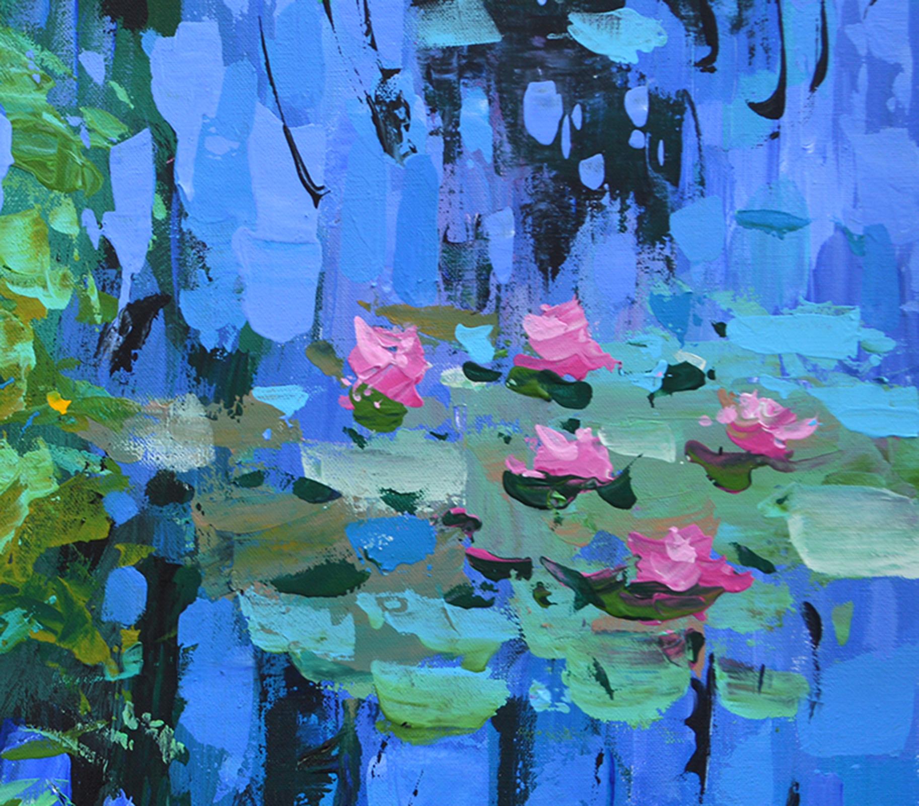 Water lillies - Blue Landscape Painting by Dmitry Spiros