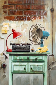 Cup of Coffee and Typewriter - realist, Ukrainian, Israeli, oil on canvas