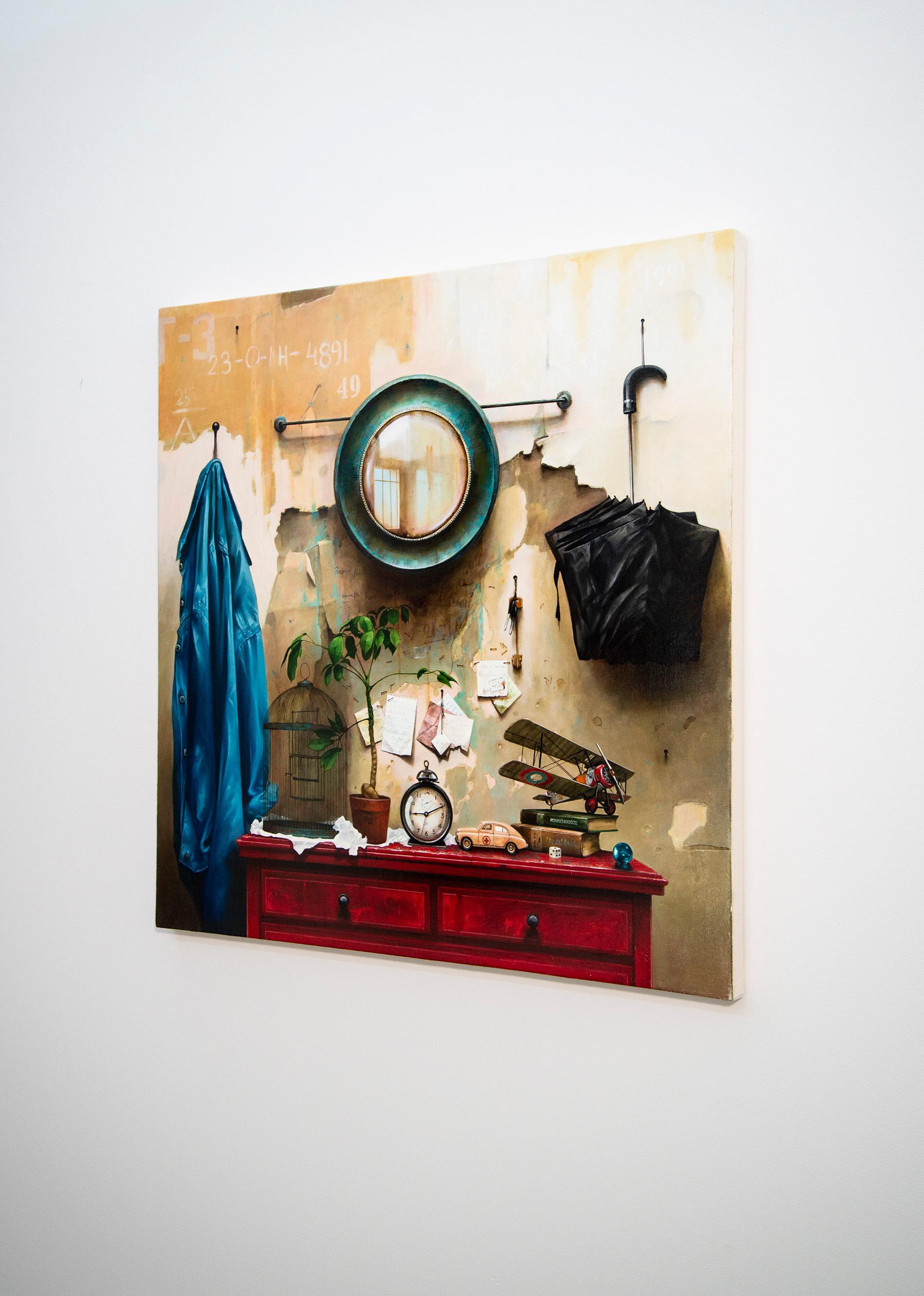 Red Dresser - detailed, realist, interior, Ukrainian, Israeli, oil on canvas For Sale 6