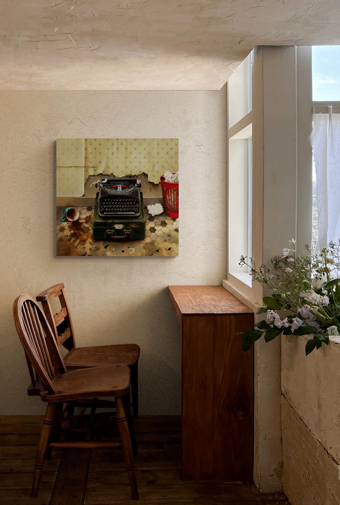 Máquina de escribir y papelera - bodegón, realista, Ucrania, israelí, óleo/lienzo en venta 4