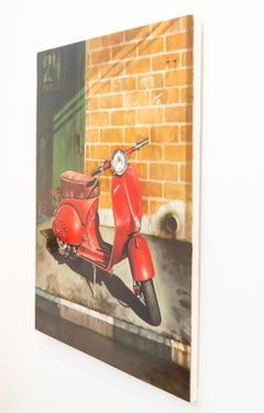 Vyatka VP-150 ( sowjetisches Motorrad Scooter) - realistisch, Stillleben, Öl auf Leinwand