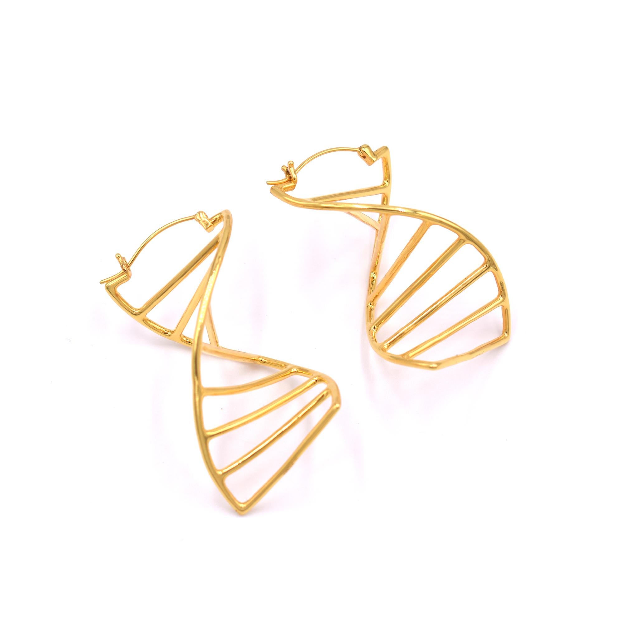 Contemporary DNA Hoop Earrings Gold For Sale