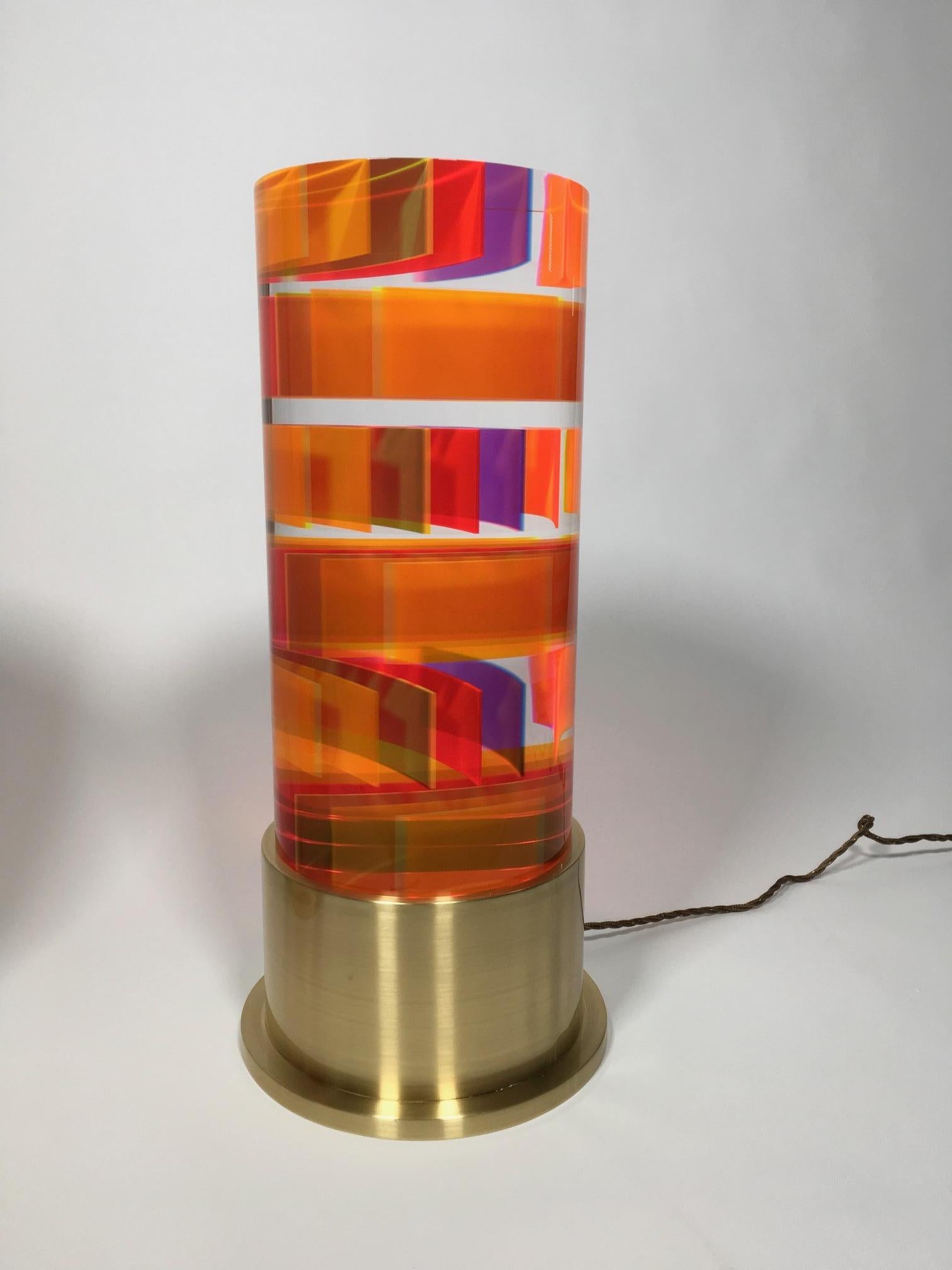 Lamp plexiglass of different colors with the brass base designed and produced by Studio Superego. 

Biography
Superego editions was born in 2006, performing a constant activity of research in decorative arts by offering both contemporary and vintage