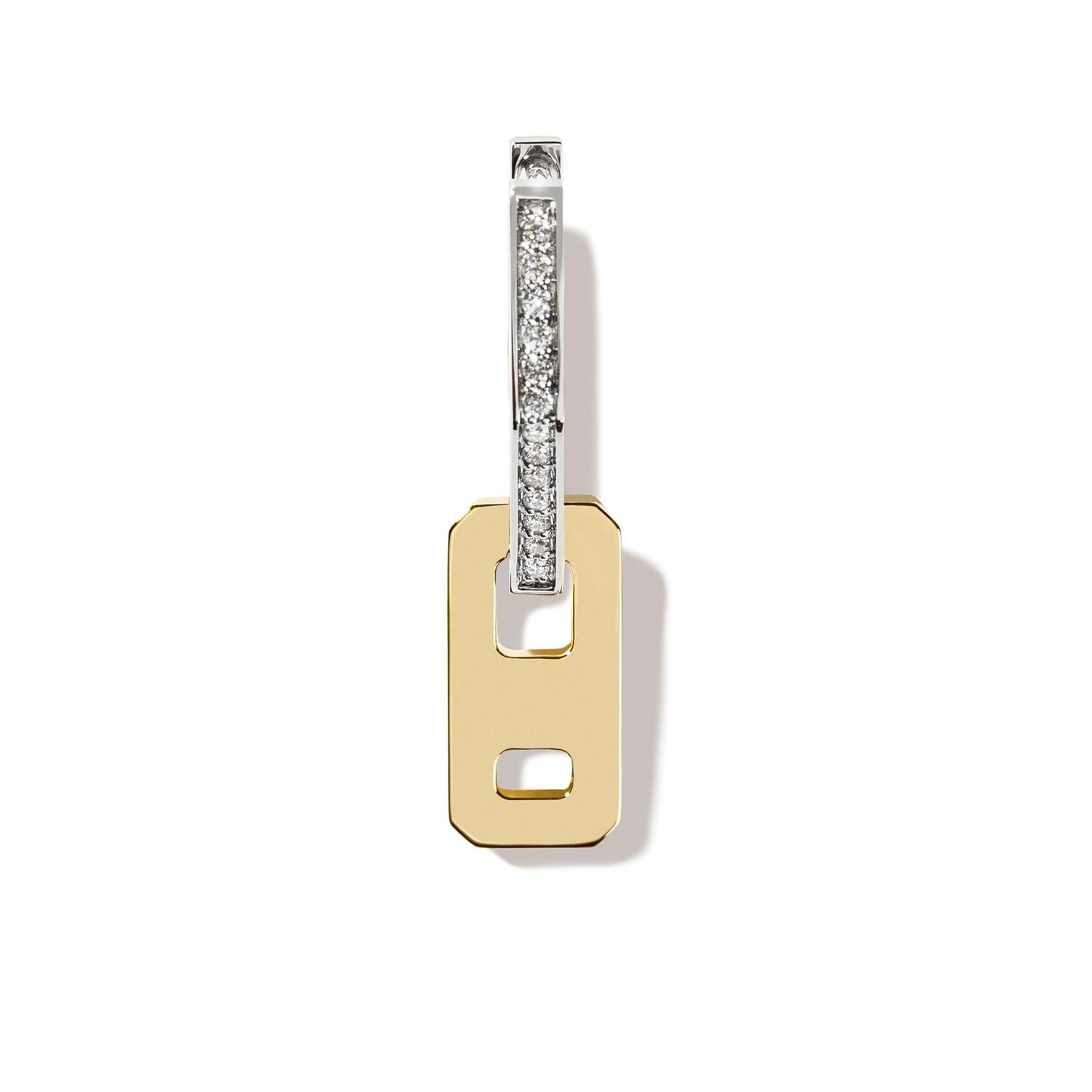 A simple yet chic earring with a difference from our latest collection.

Crafted in 18k gold, this chic earring is detailed with an angled pave diamond huggie hoop and finished with a solid gold drop design. Perfect to dress up your everyday wear,