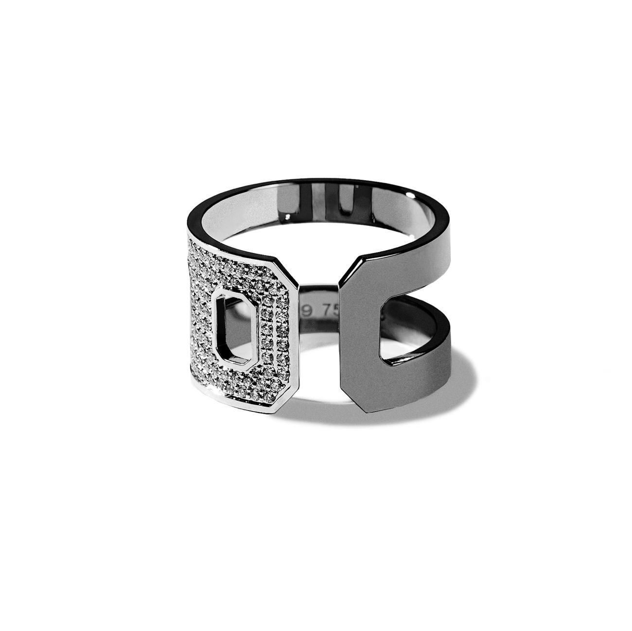 Round Cut DNA Pave Diamond Opened Ring in 18K Black Gold For Sale