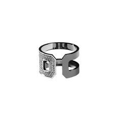 DNA Pave Diamond Opened Ring in 18K Black Gold