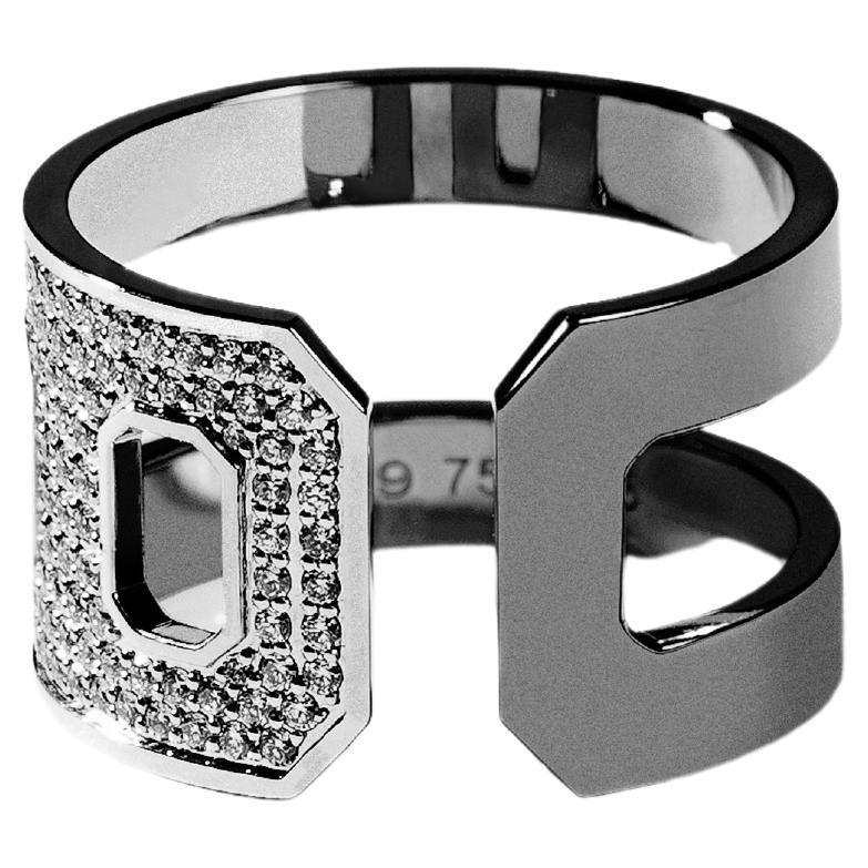 Dna Pave Diamond Opened Ring in 18k Black Gold