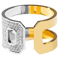 DNA Pave Diamond Opened Ring in 18k White and Yellow Gold